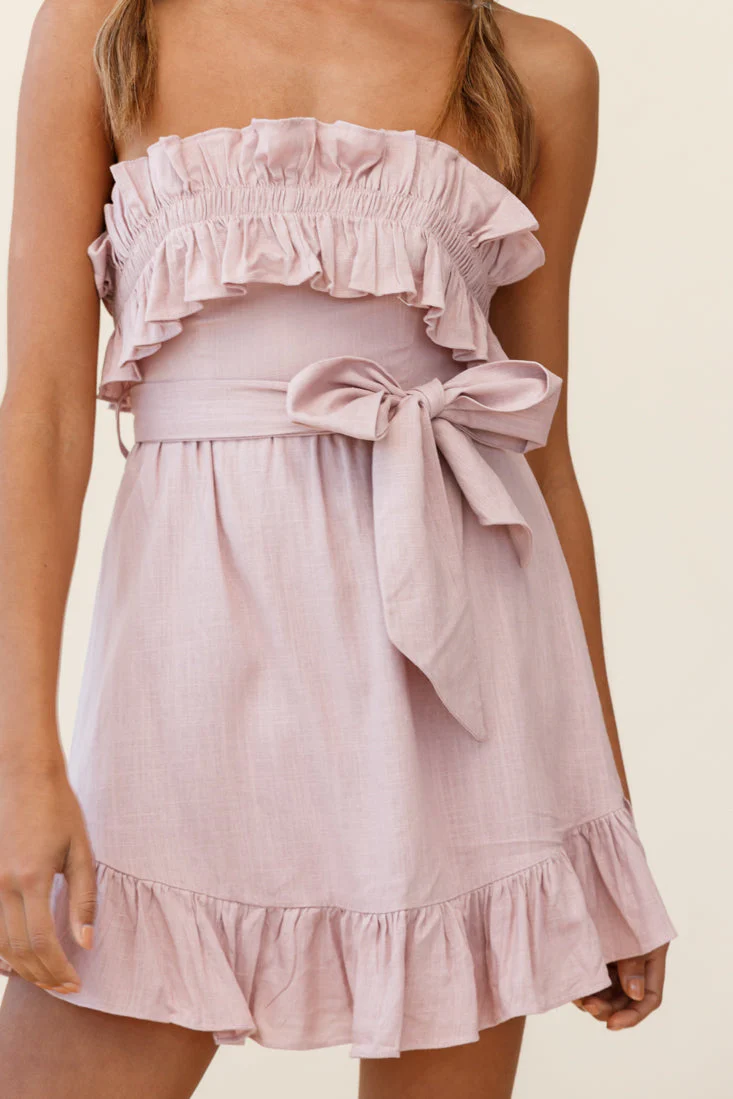 Dream All Day Shirred Ruffle Feature Strapless Dress Blush - Image 7