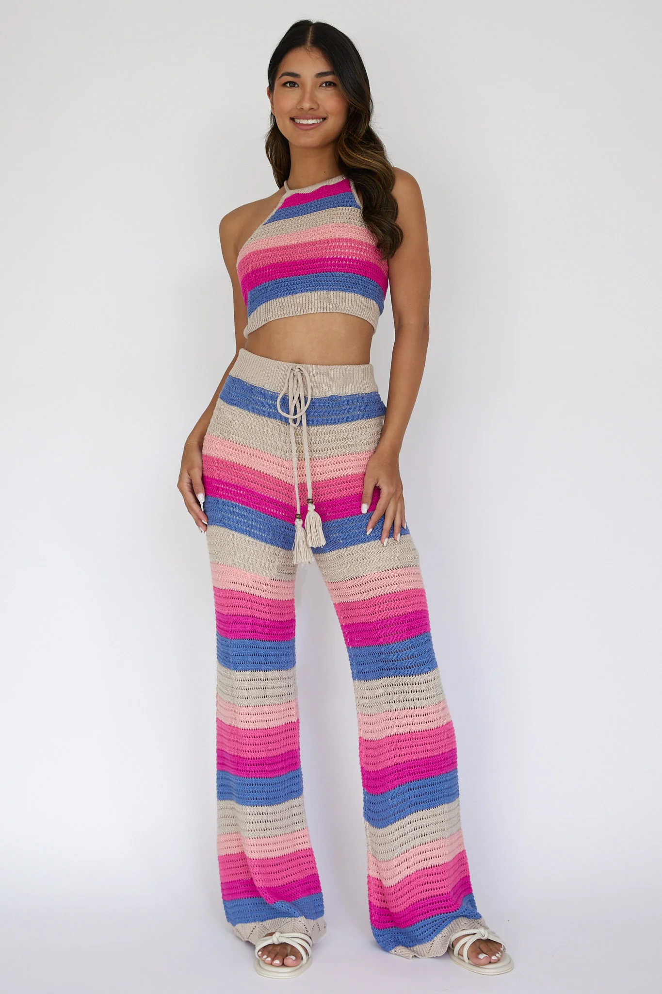 Dream Believer Crochet Tied Top Stripe Pink Multi - Image 3