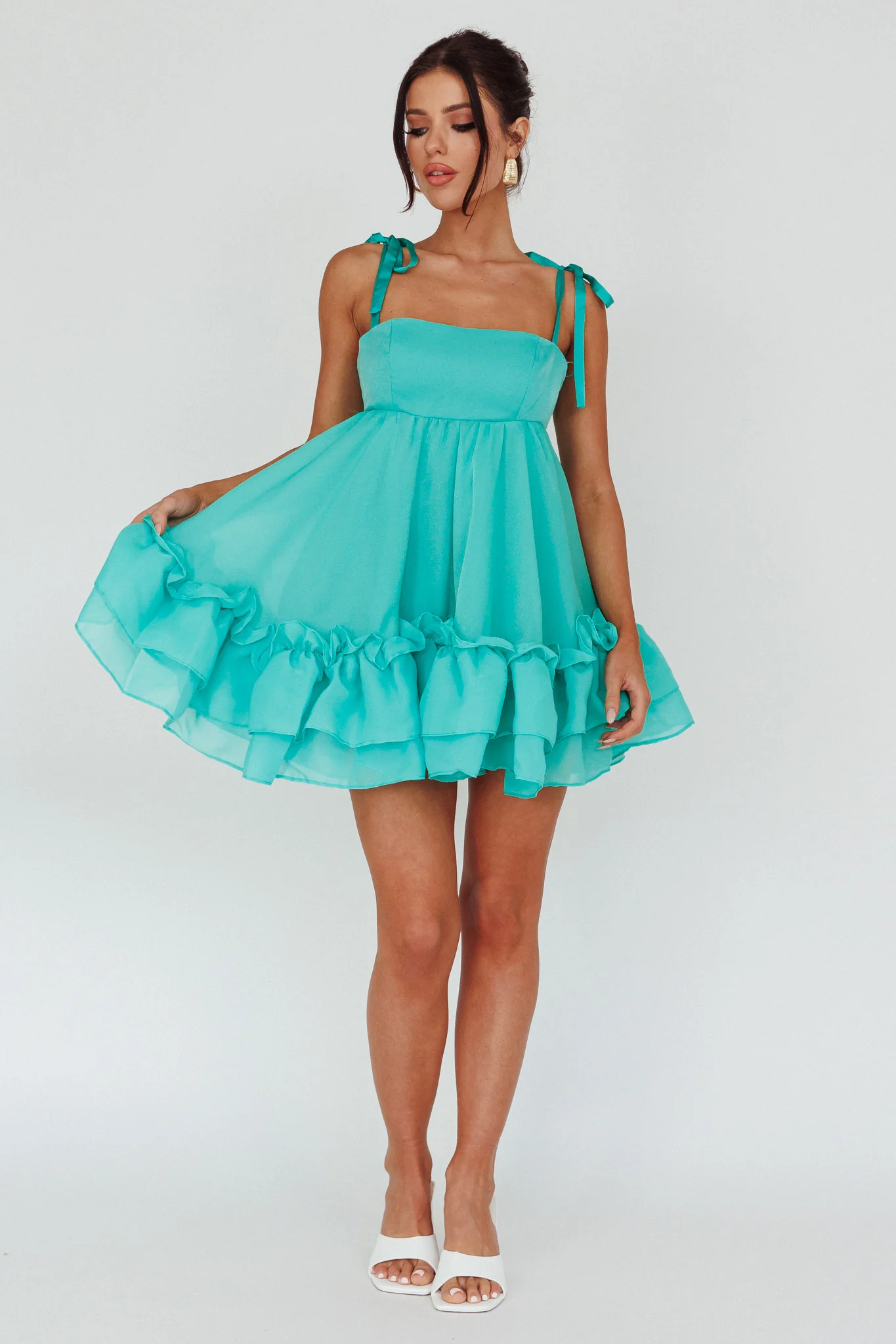 Dream Chaser Frill Hem Babydoll Dress Green - Image 4