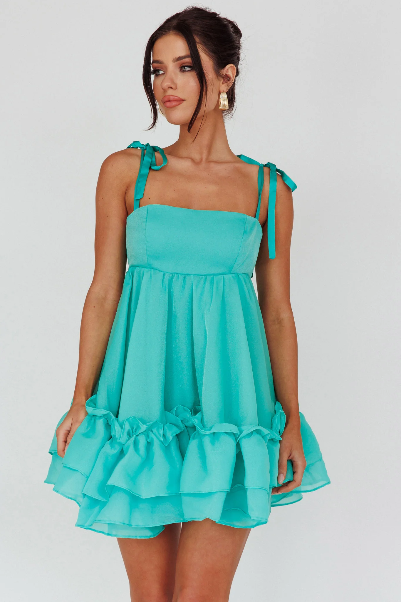 Dream Chaser Frill Hem Babydoll Dress Green - Image 5