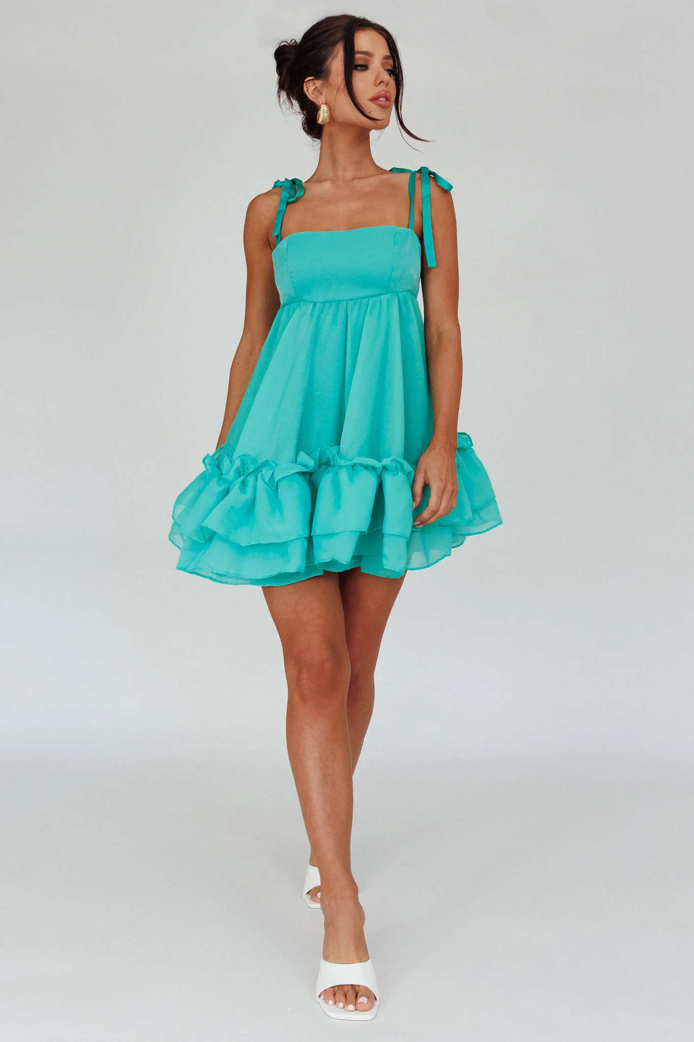 Dream Chaser Frill Hem Babydoll Dress Green - Image 6