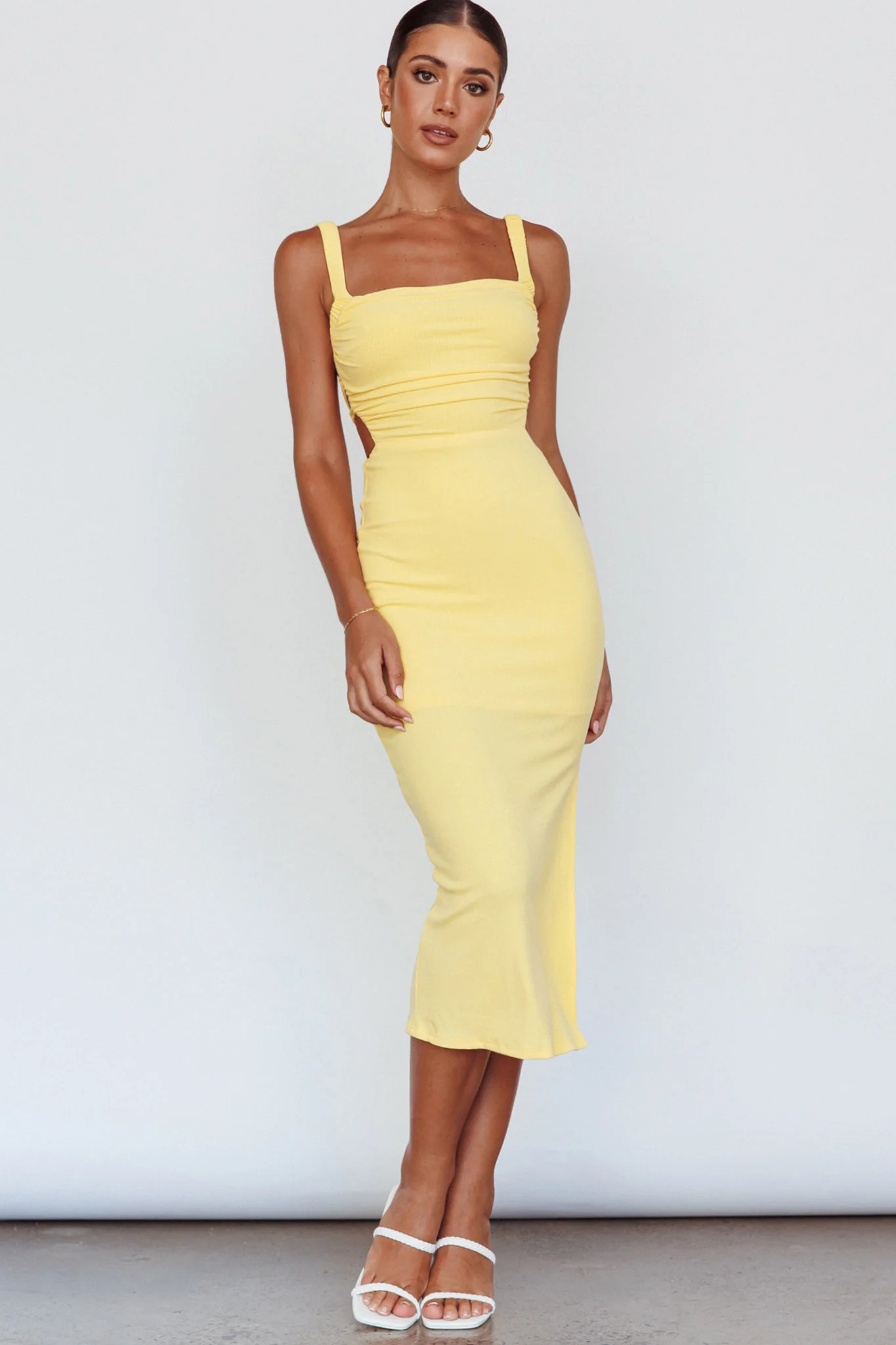 Dream Crush Lace-Up Back Side Split Midi Dress Yellow - Image 6