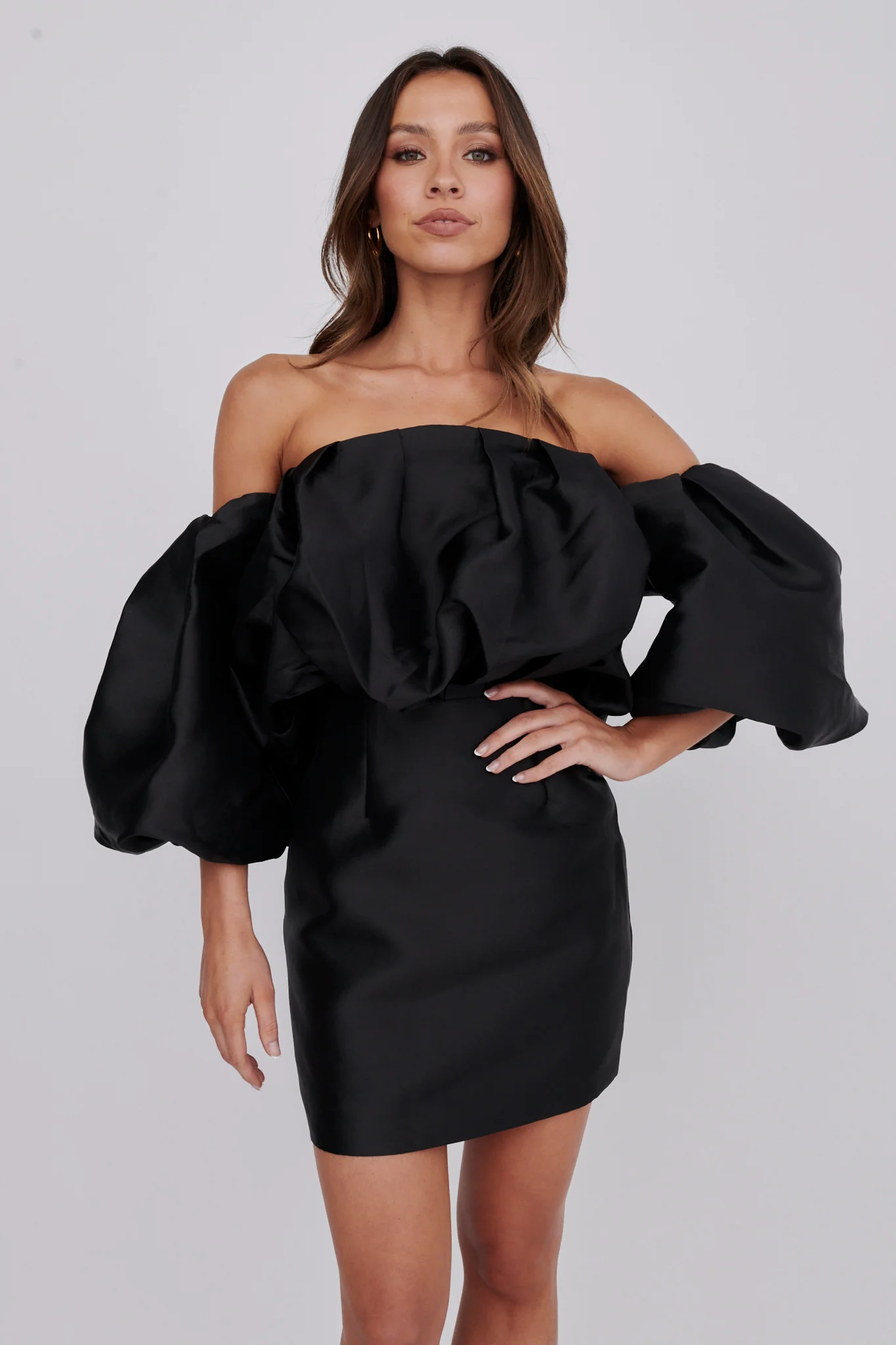 Dream Time Puffed Neckline Mini Dress Black - Image 5