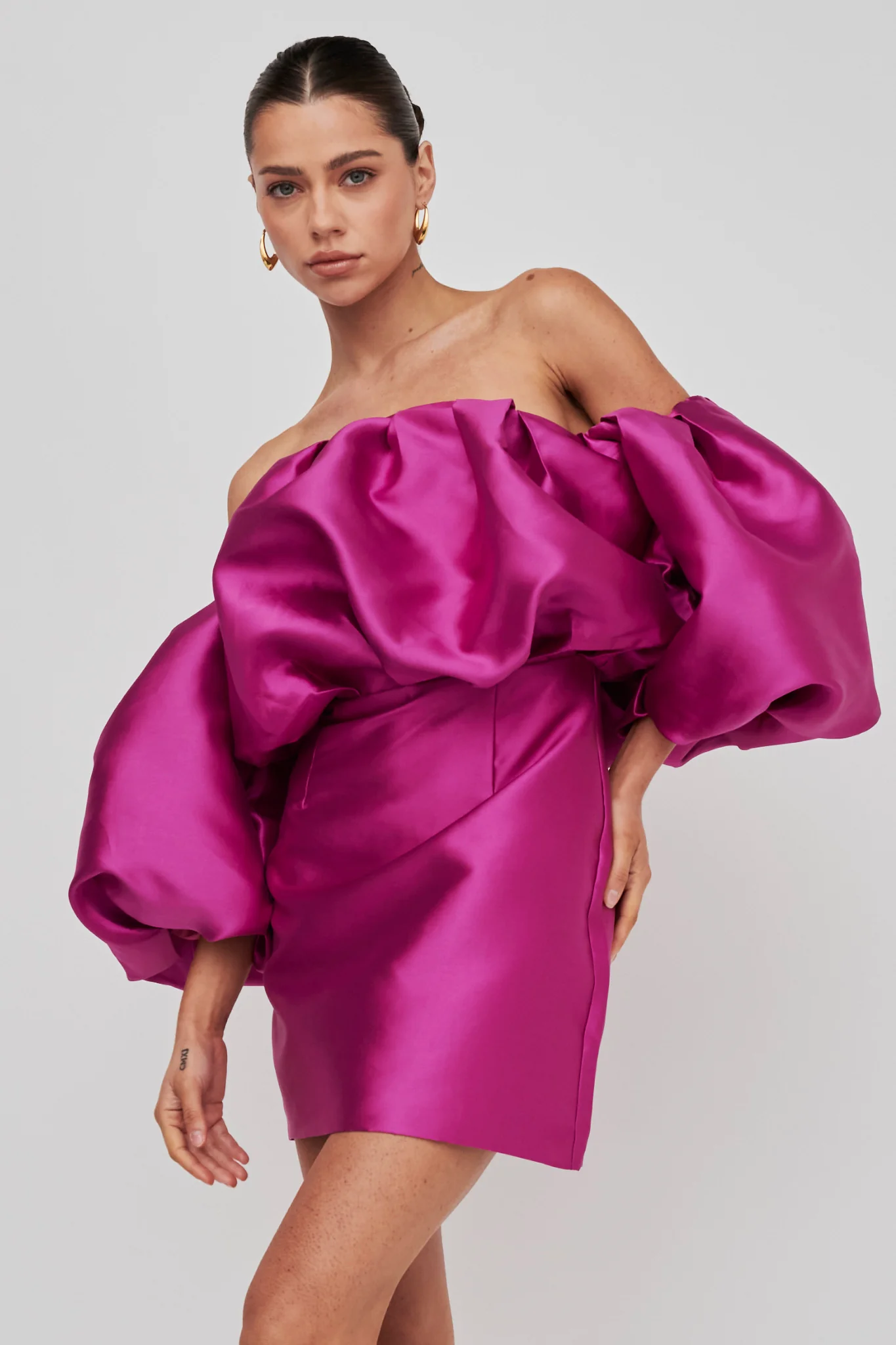 Dream Time Puffed Neckline Mini Dress Magenta - Image 10