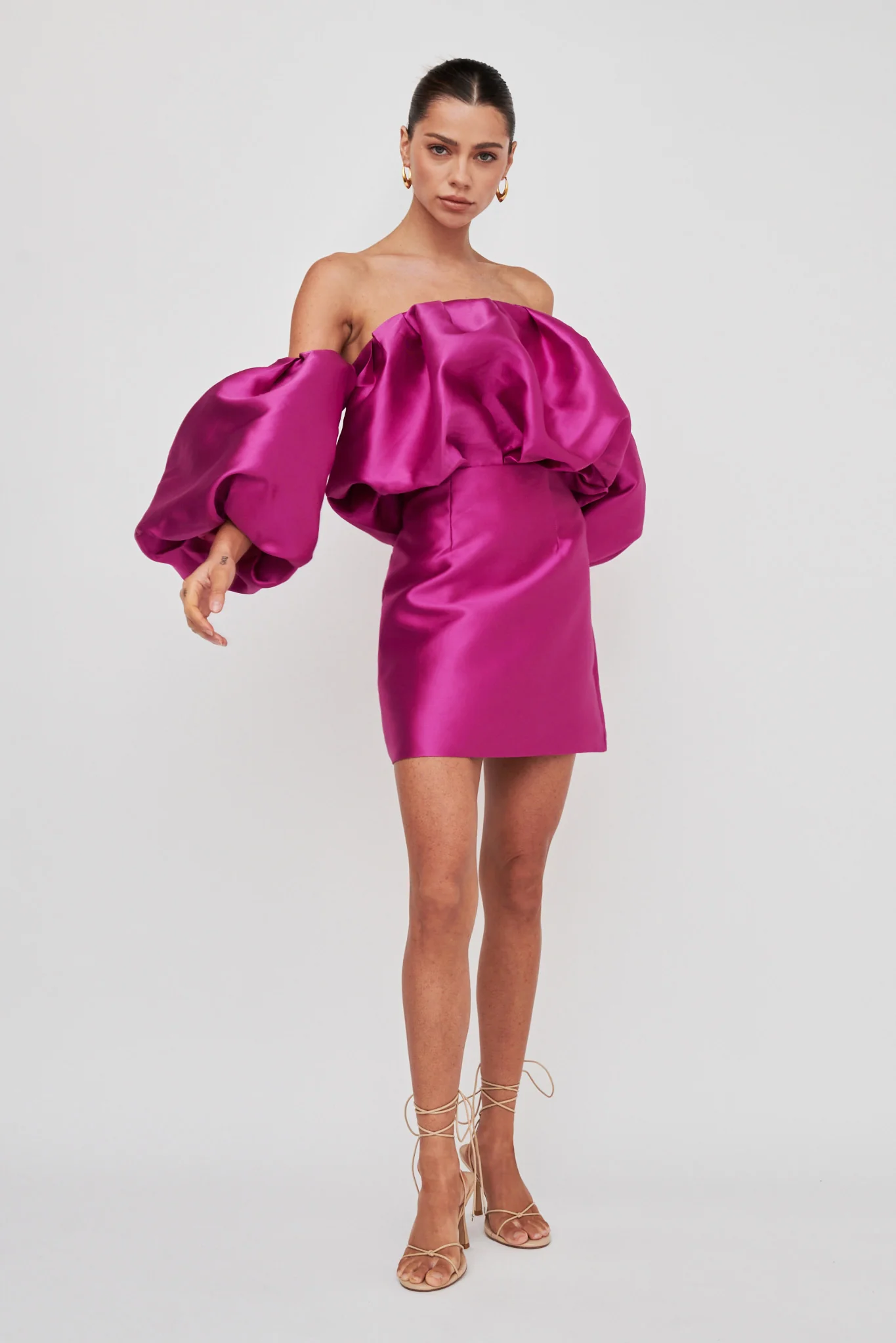 Dream Time Puffed Neckline Mini Dress Magenta - Image 11