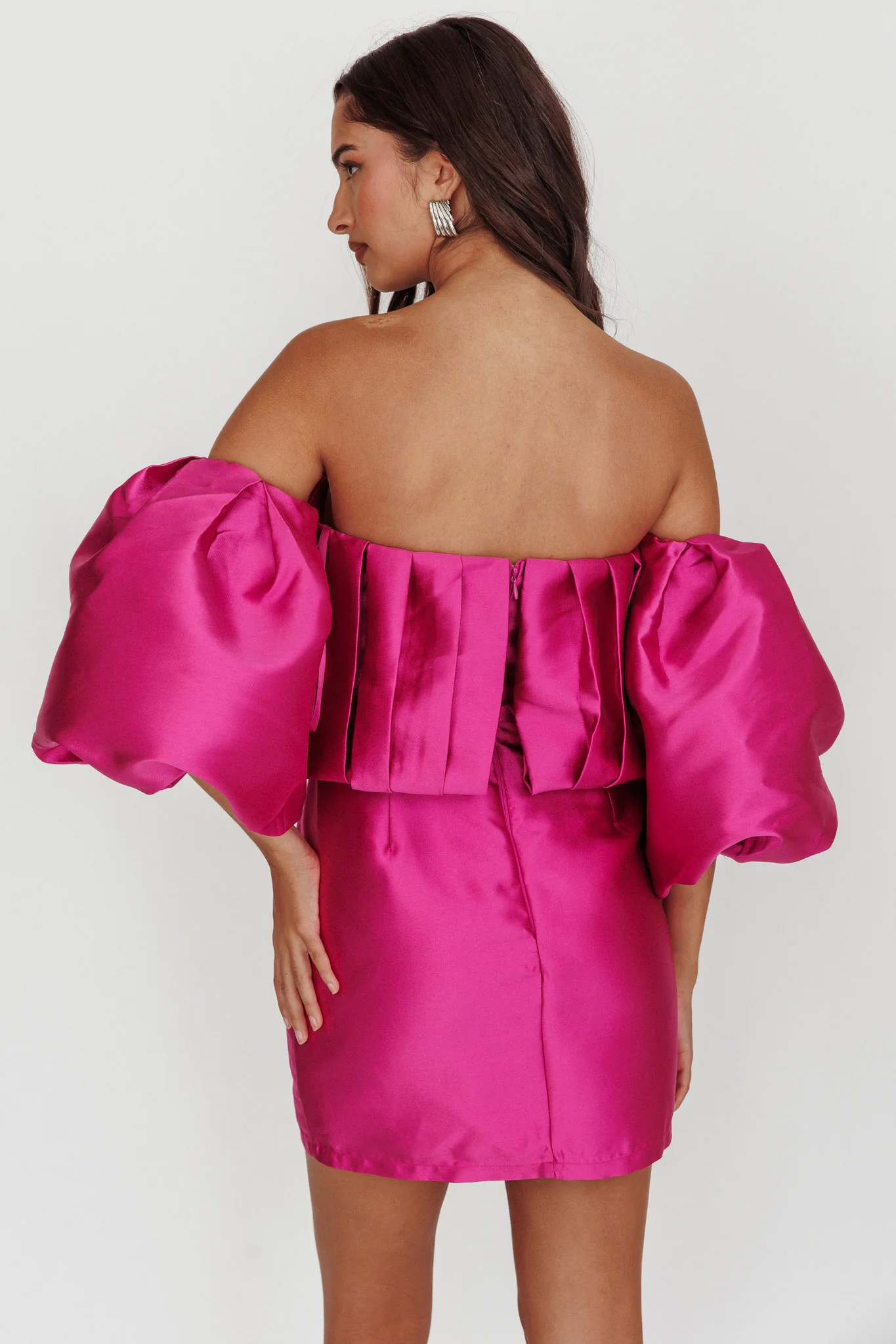 Dream Time Puffed Neckline Mini Dress Magenta - Image 2