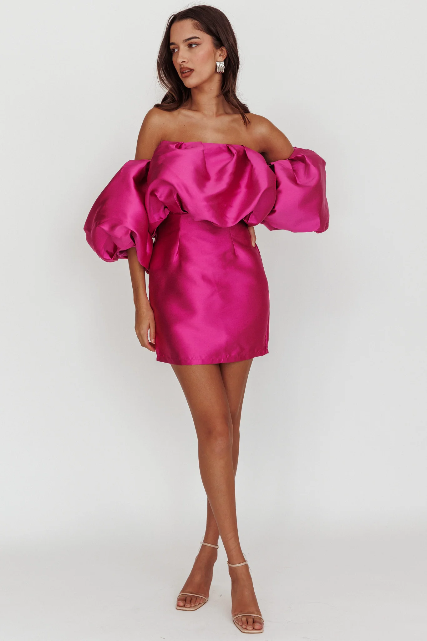Dream Time Puffed Neckline Mini Dress Magenta - Image 3