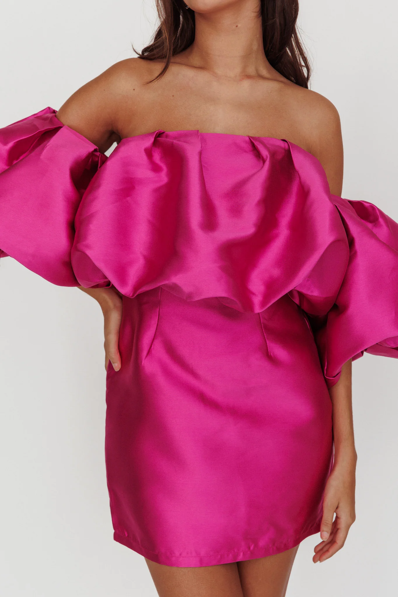 Dream Time Puffed Neckline Mini Dress Magenta - Image 4