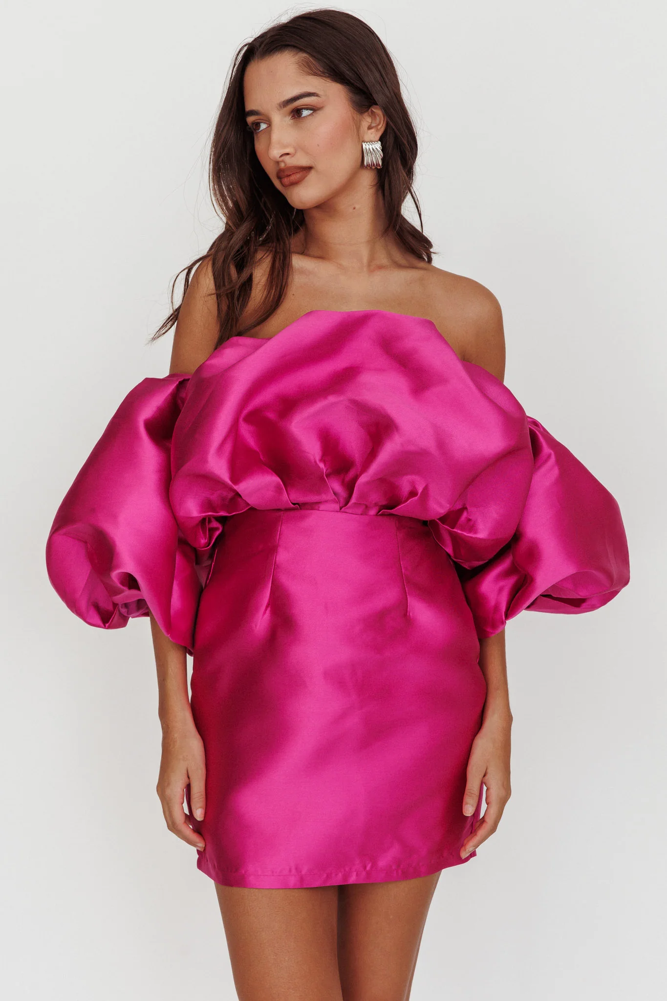 Dream Time Puffed Neckline Mini Dress Magenta - Image 5