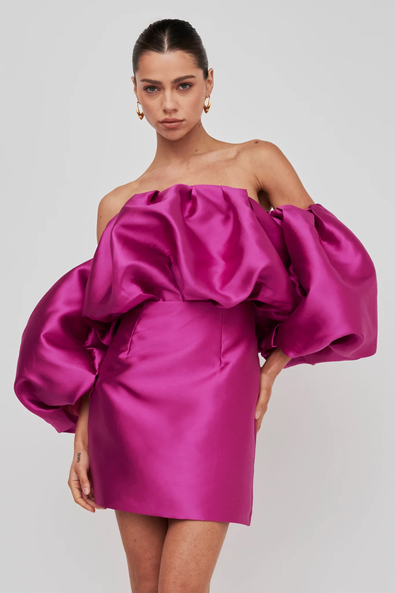 Dream Time Puffed Neckline Mini Dress Magenta - Image 6