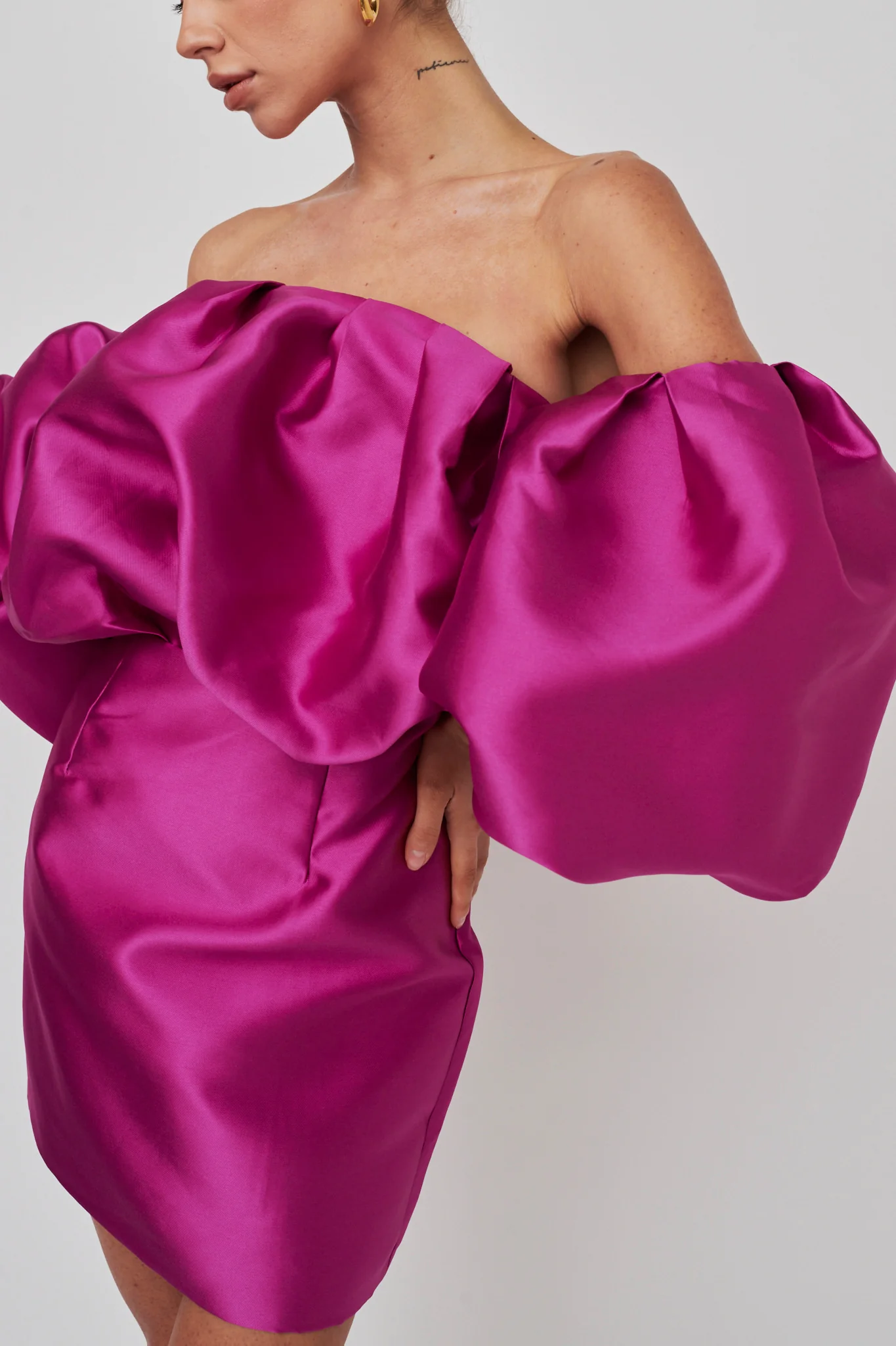 Dream Time Puffed Neckline Mini Dress Magenta - Image 9