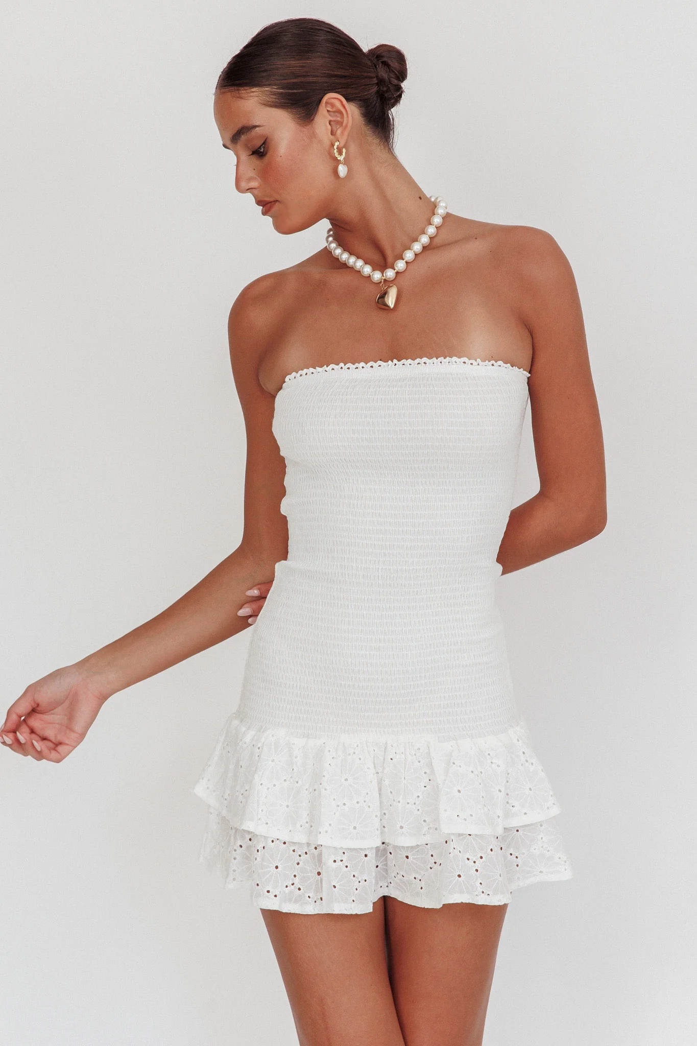 Dream Time Strapless Shirred Mini Dress Off White - Image 4