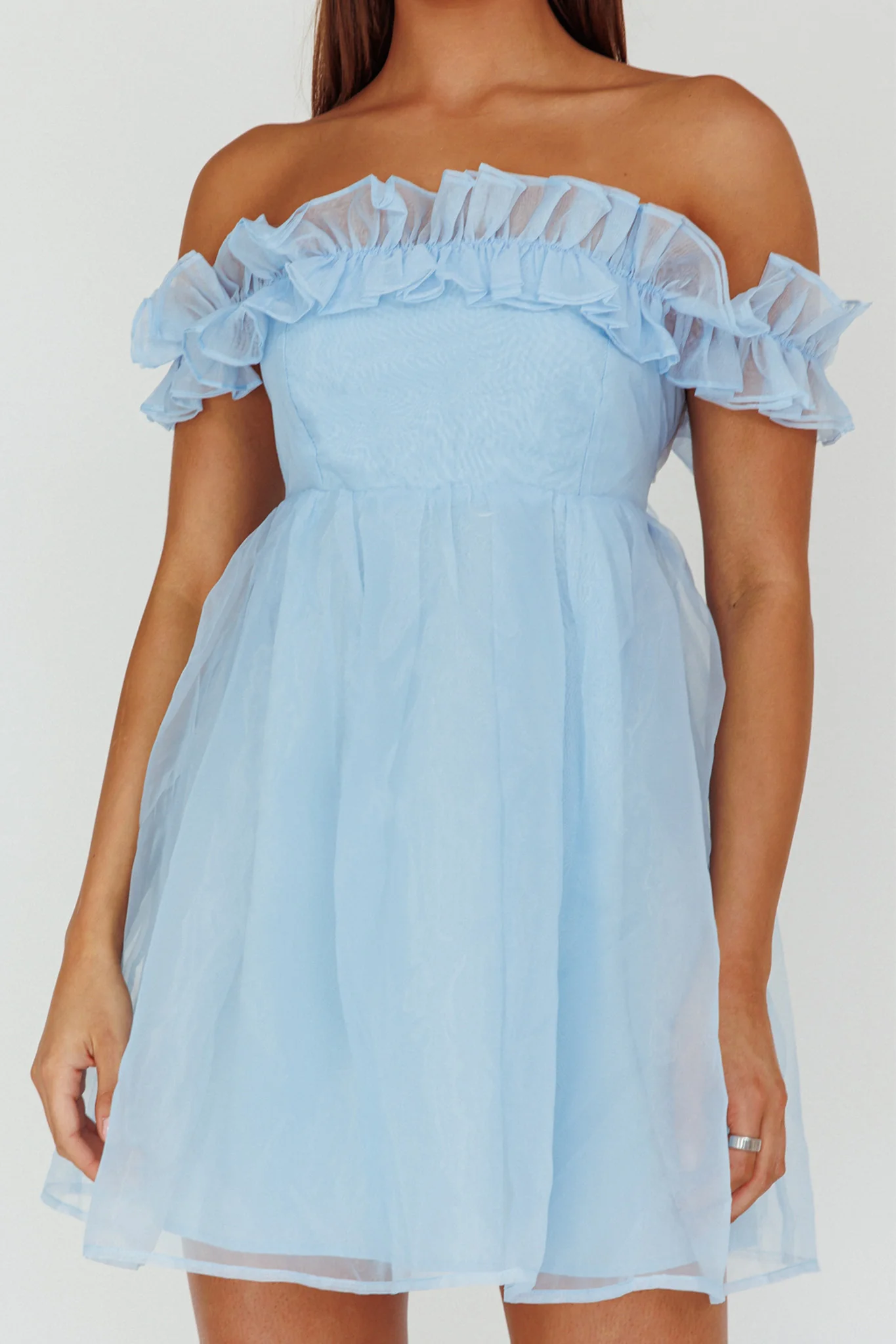 Dreamers Off-Shoulder Frill Mini Dress Light Blue - Image 4