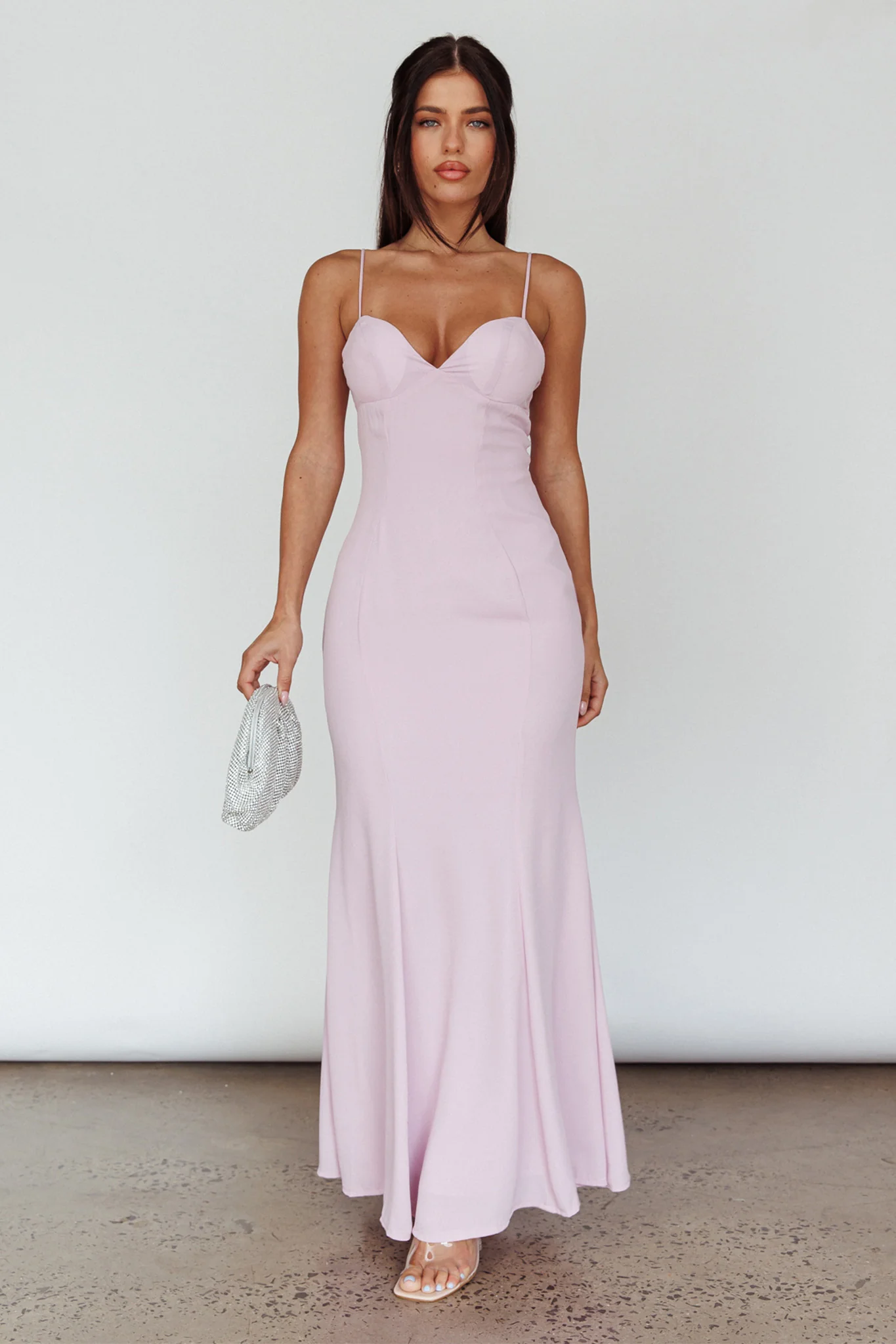 Dreaming Of Paris Bodycon Mermaid Maxi Dress Lilac - Image 5