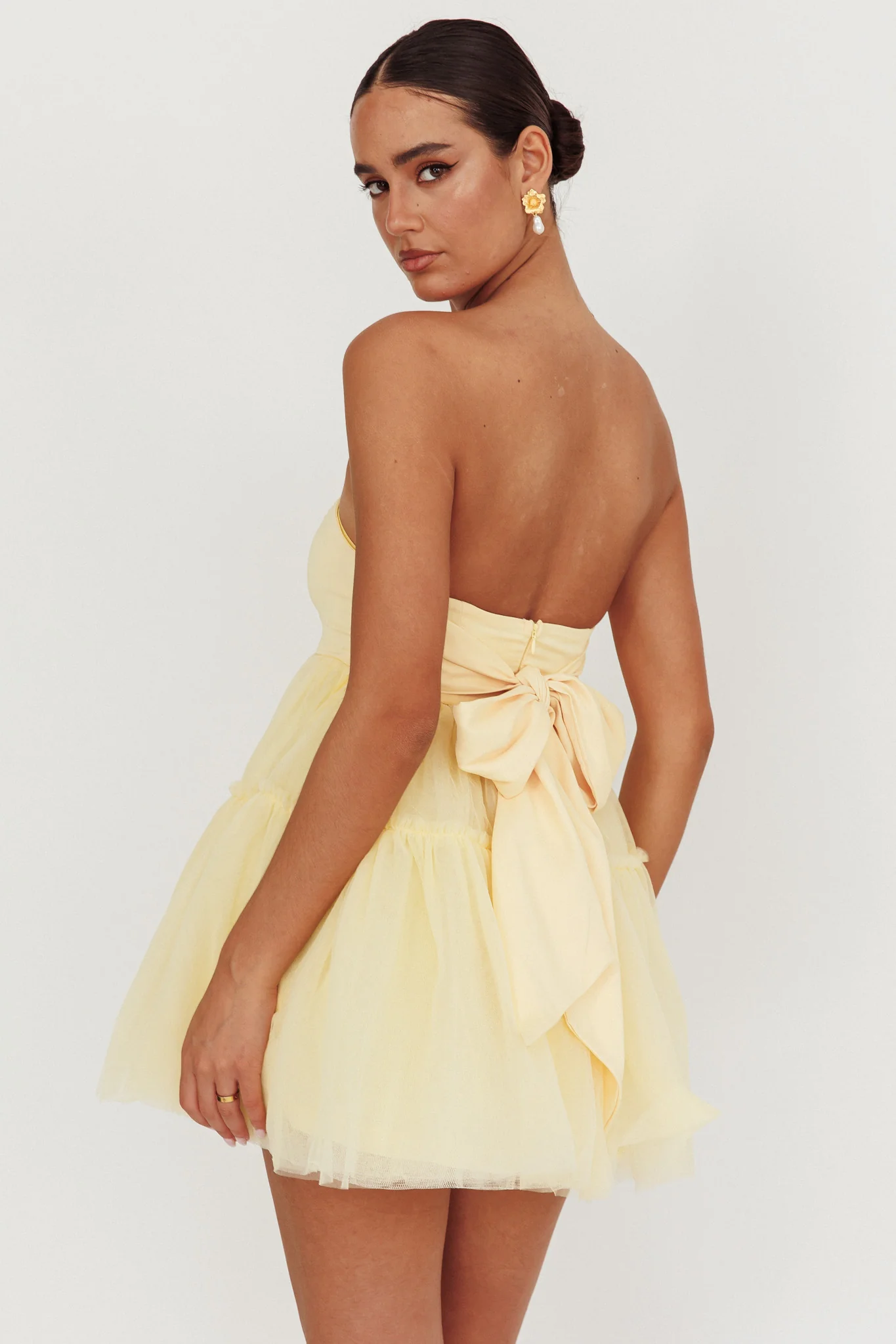Dreamscape Strapless Tulle Mini Dress Lemon - Image 2