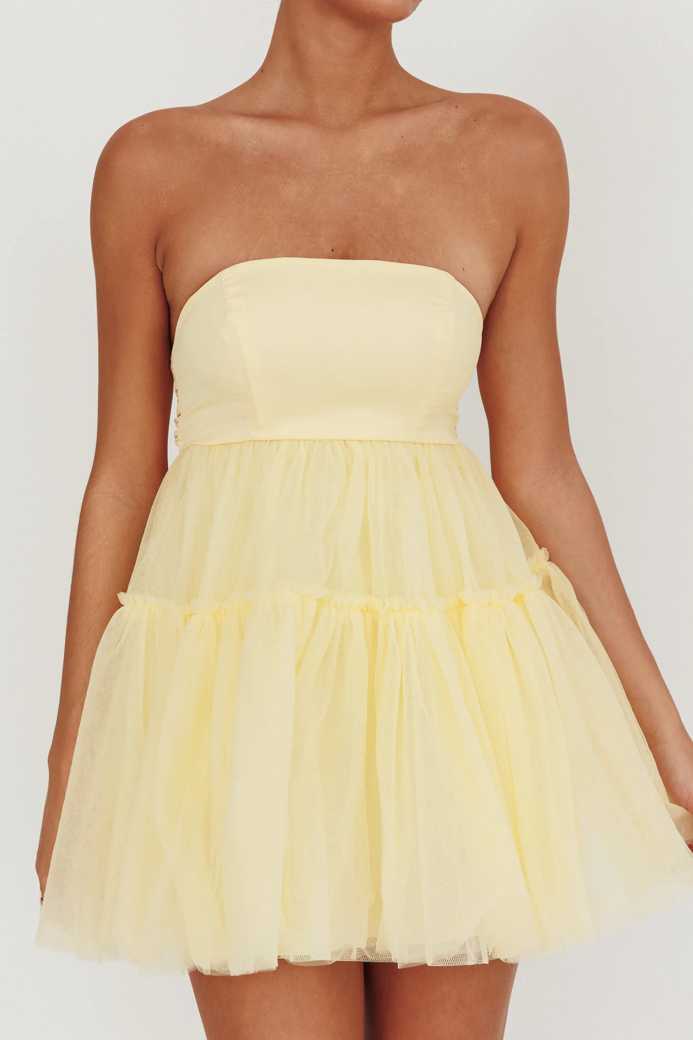 Dreamscape Strapless Tulle Mini Dress Lemon - Image 3