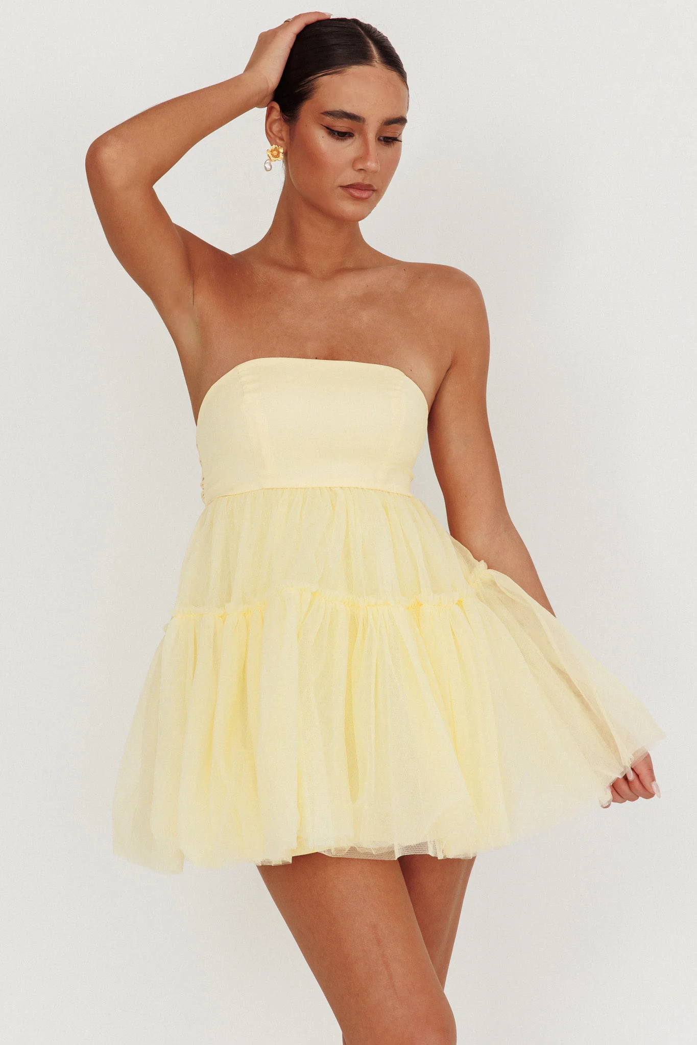 Dreamscape Strapless Tulle Mini Dress Lemon - Image 5