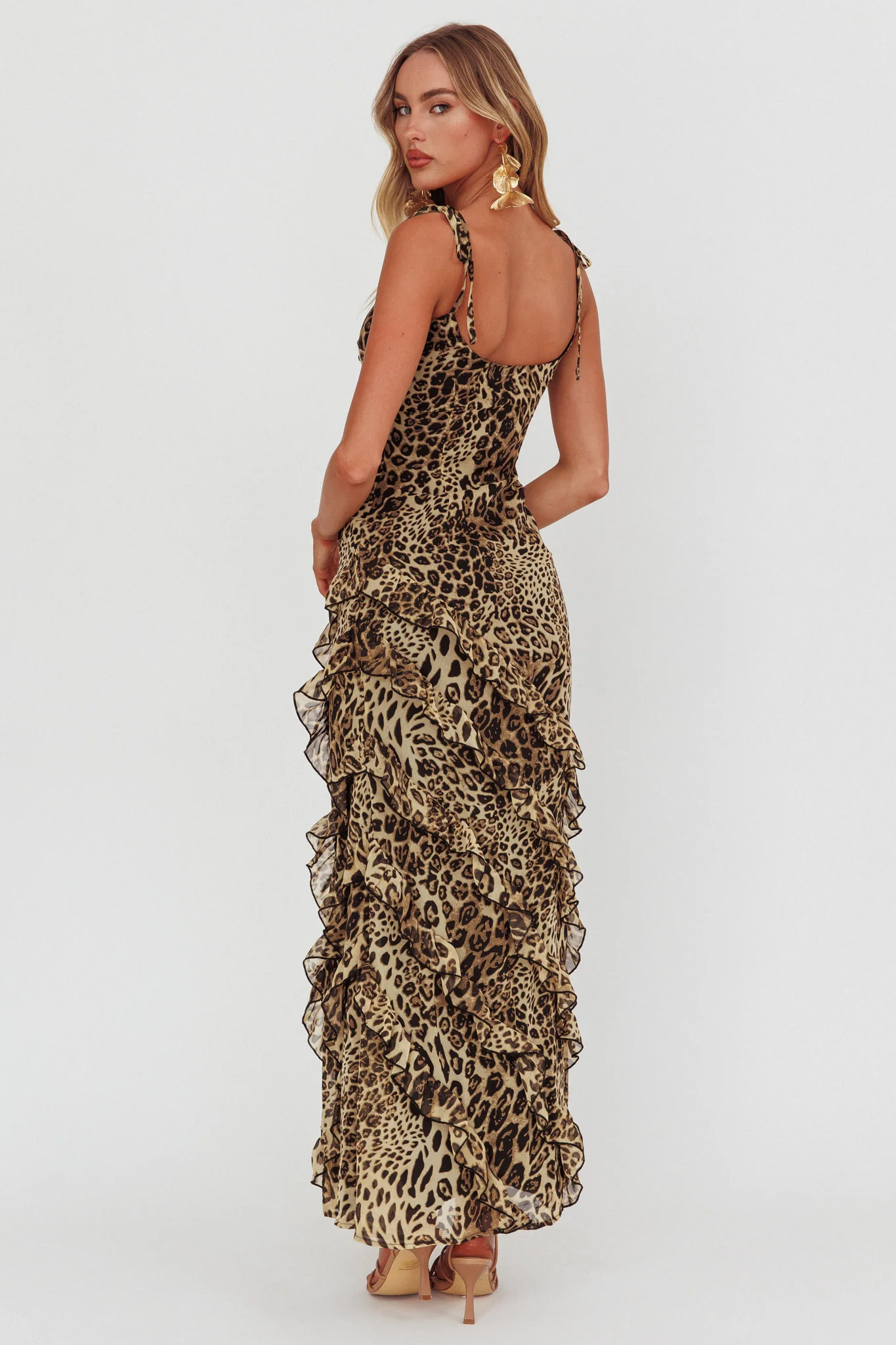 Dreamy Day Ruffle Trim Maxi Dress Leopard - Image 3