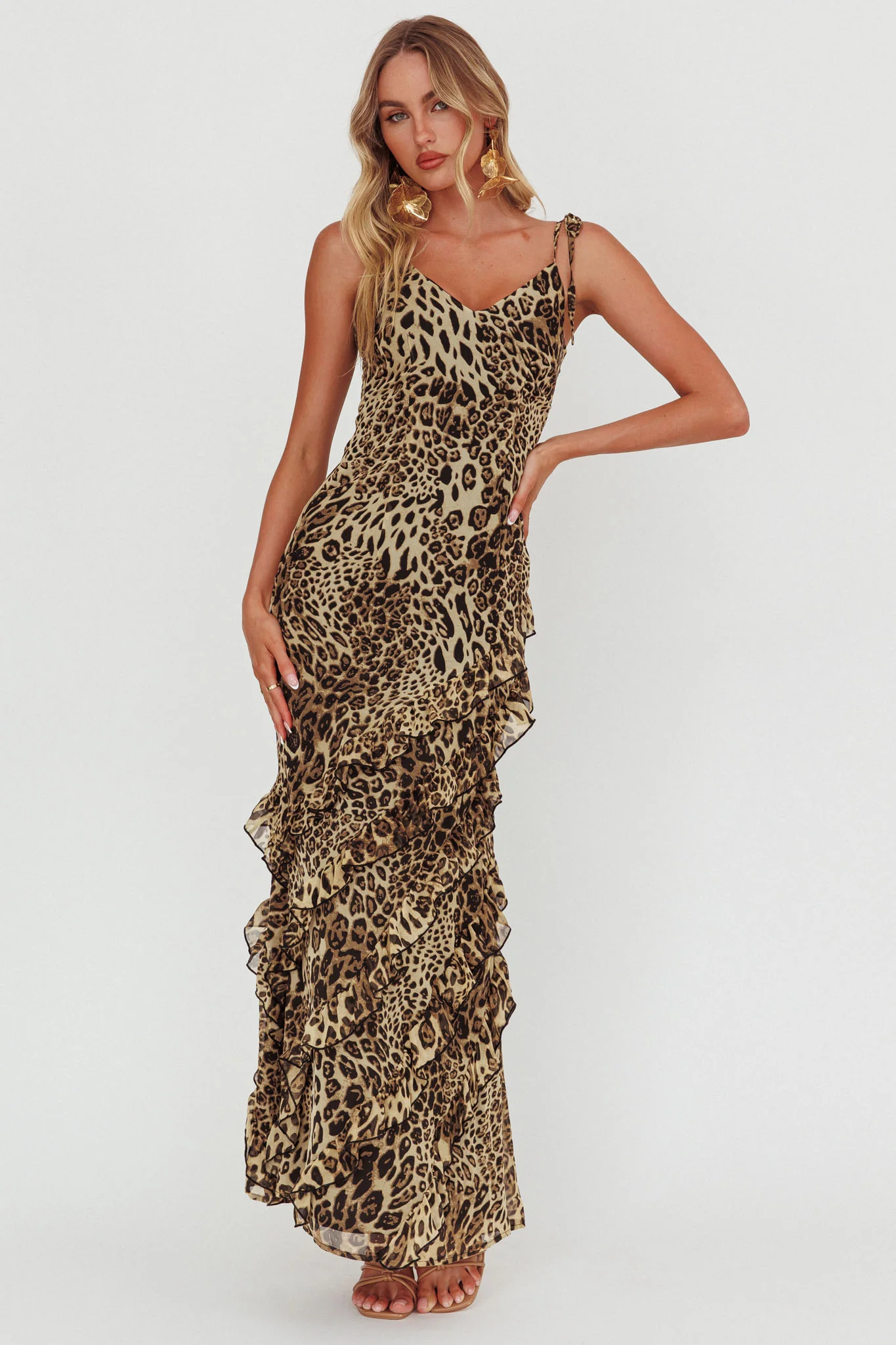 Dreamy Day Ruffle Trim Maxi Dress Leopard - Image 5