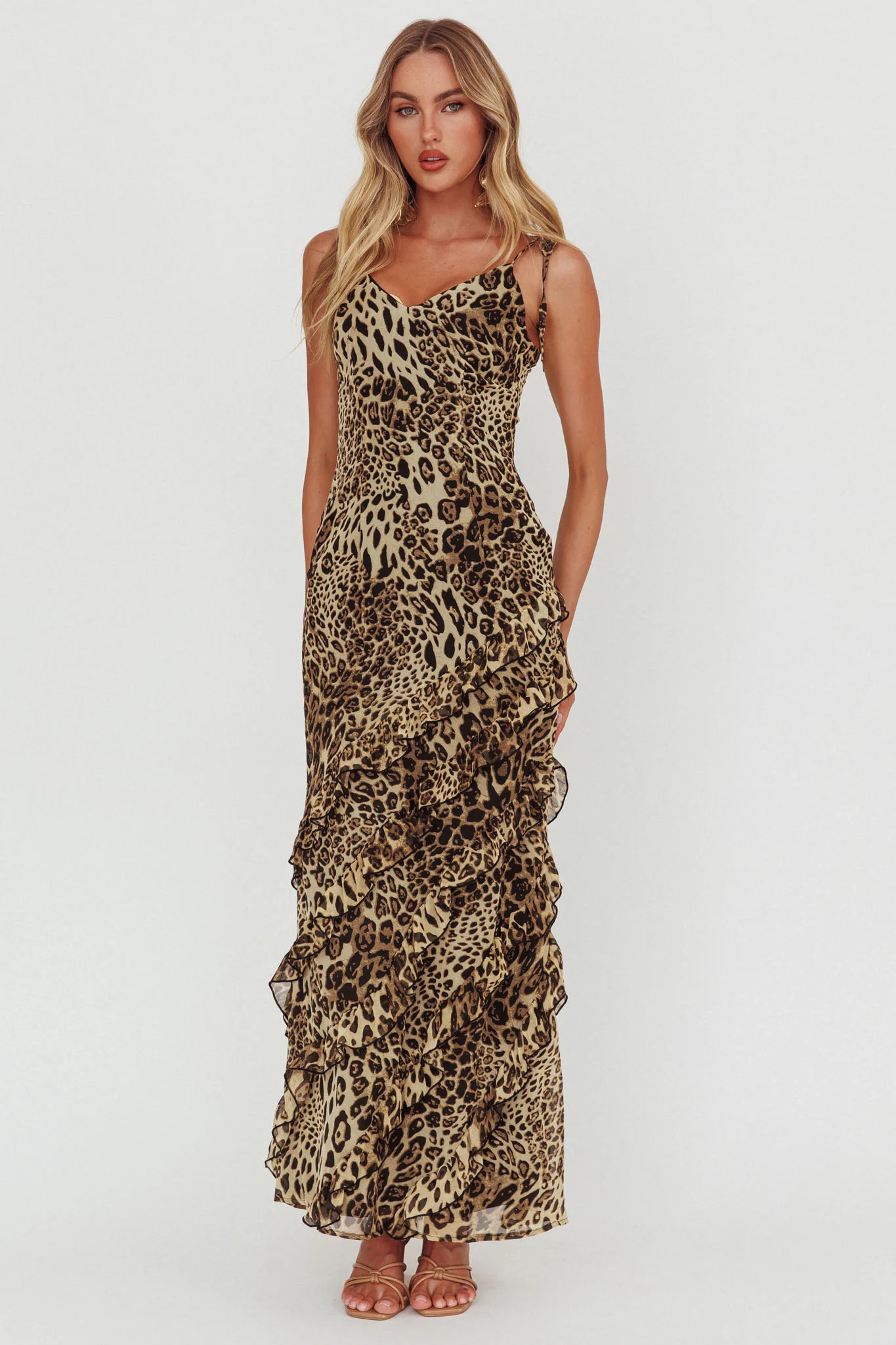 Dreamy Day Ruffle Trim Maxi Dress Leopard - Image 6