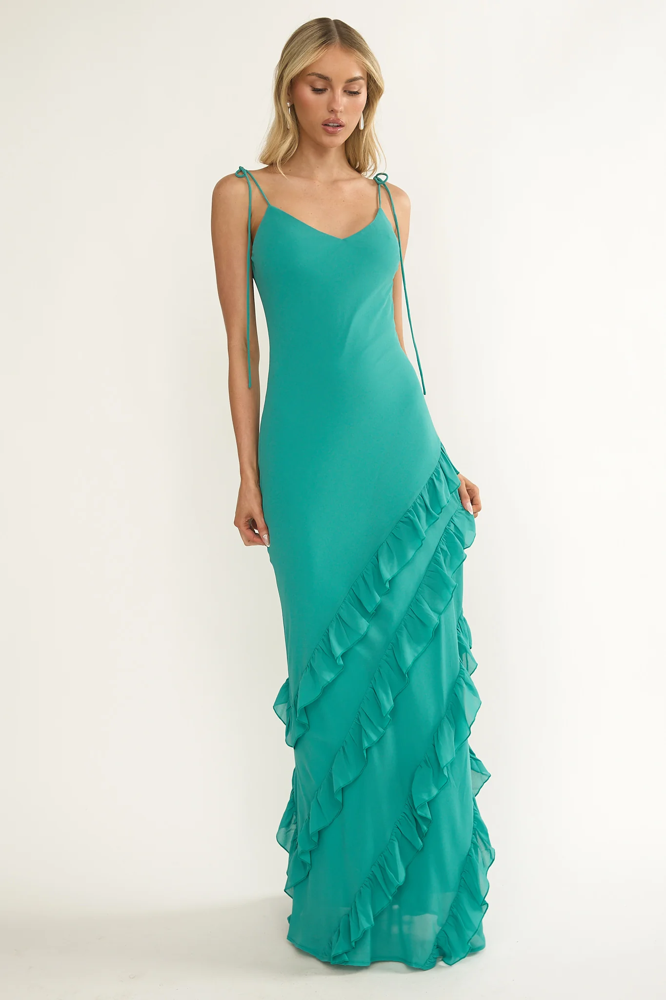 Dreamy Day Ruffle Trim Maxi Dress Turquoise - Image 6