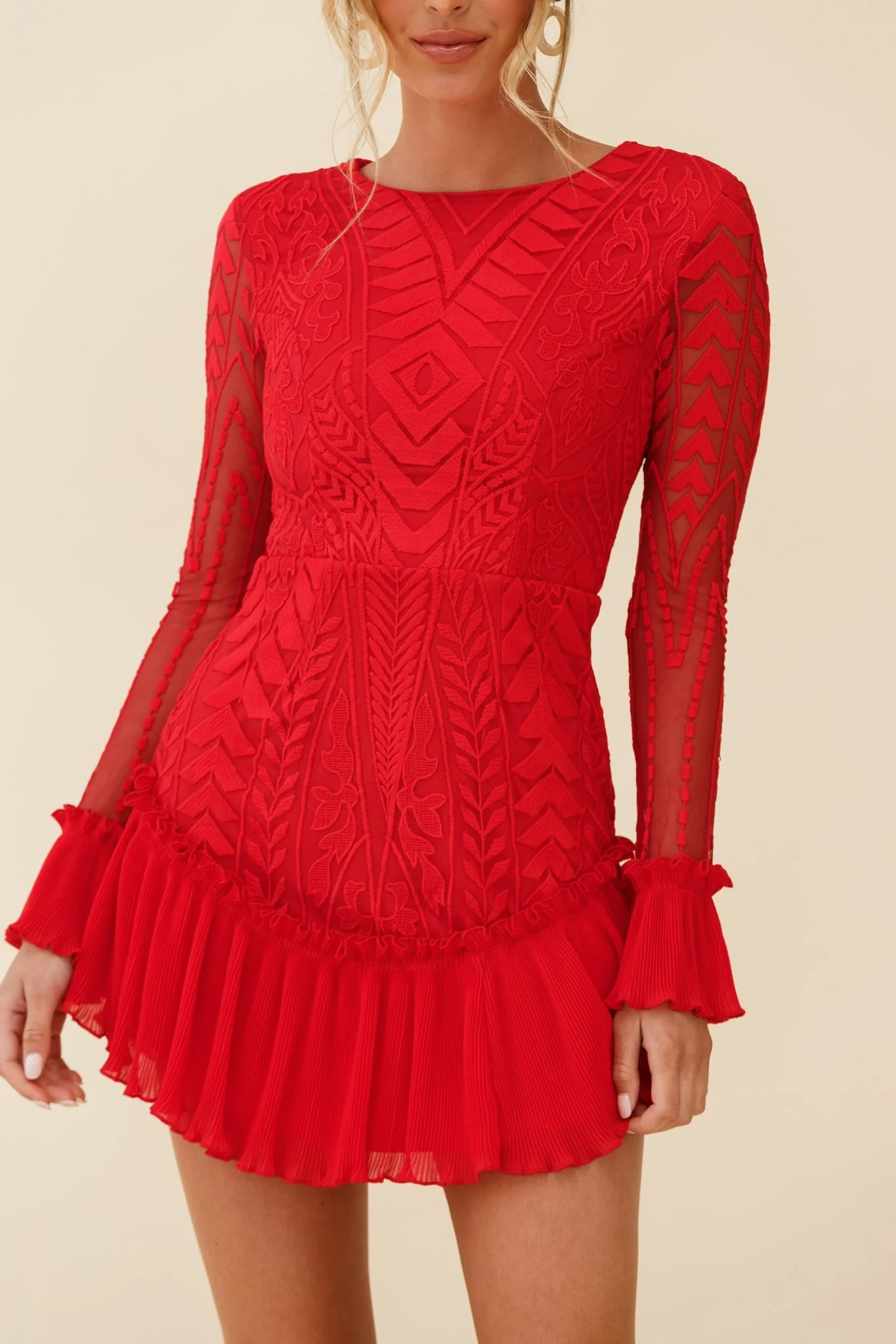 Dreamy Long Sleeve Mini Dress Red - Image 12