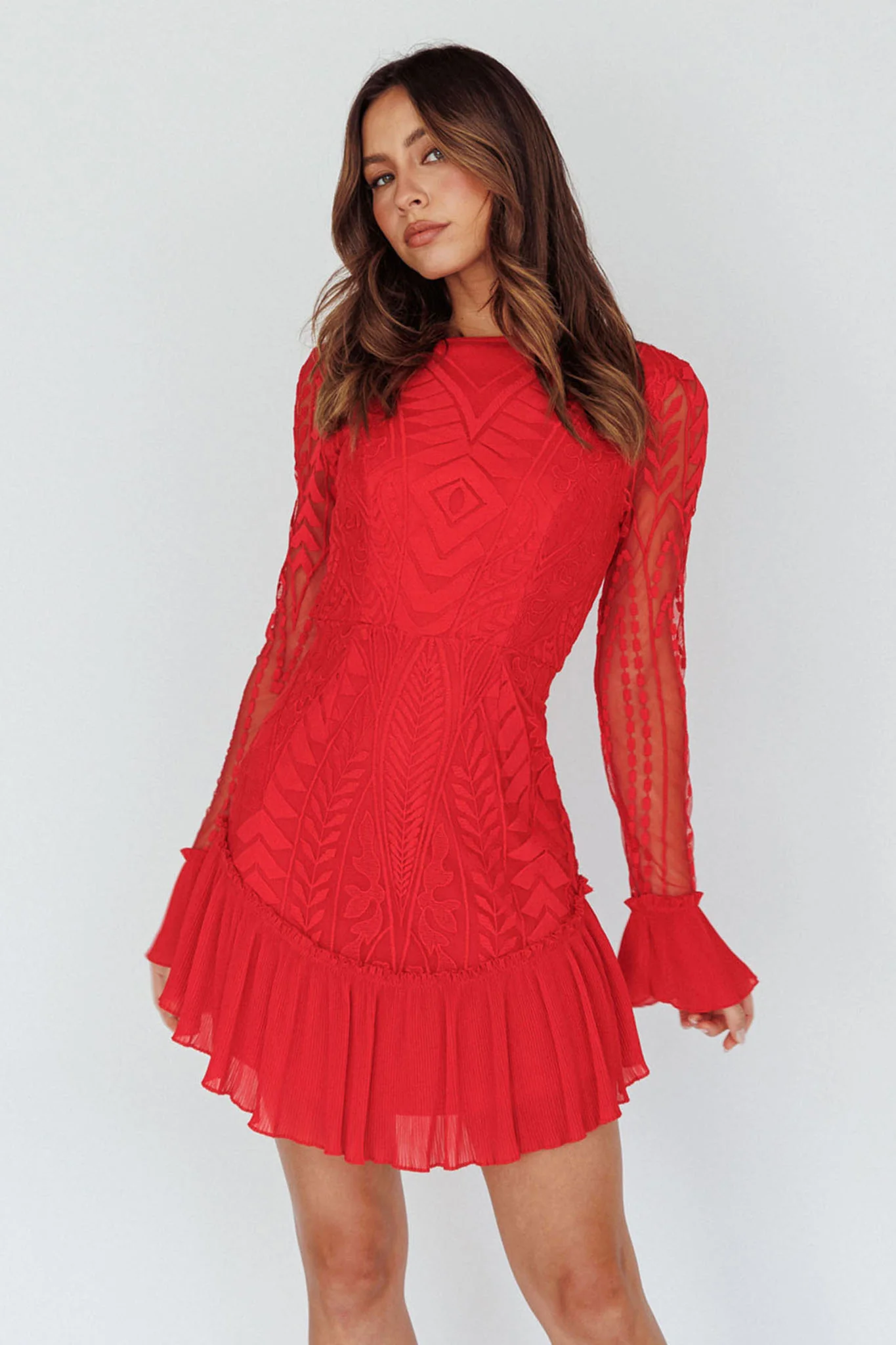 Dreamy Long Sleeve Mini Dress Red - Image 5