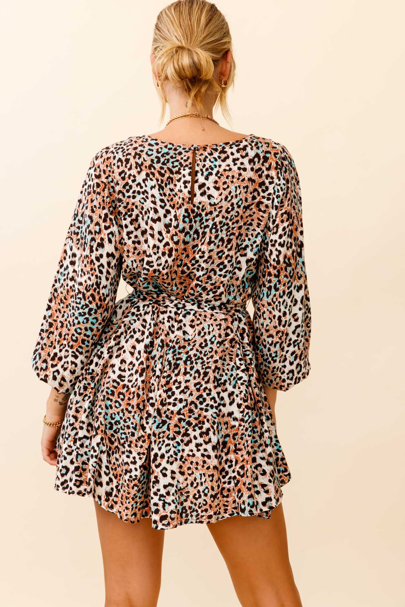 Drift Away Long Sleeve Godet Detail Dress Leopard Print Brown - Image 2