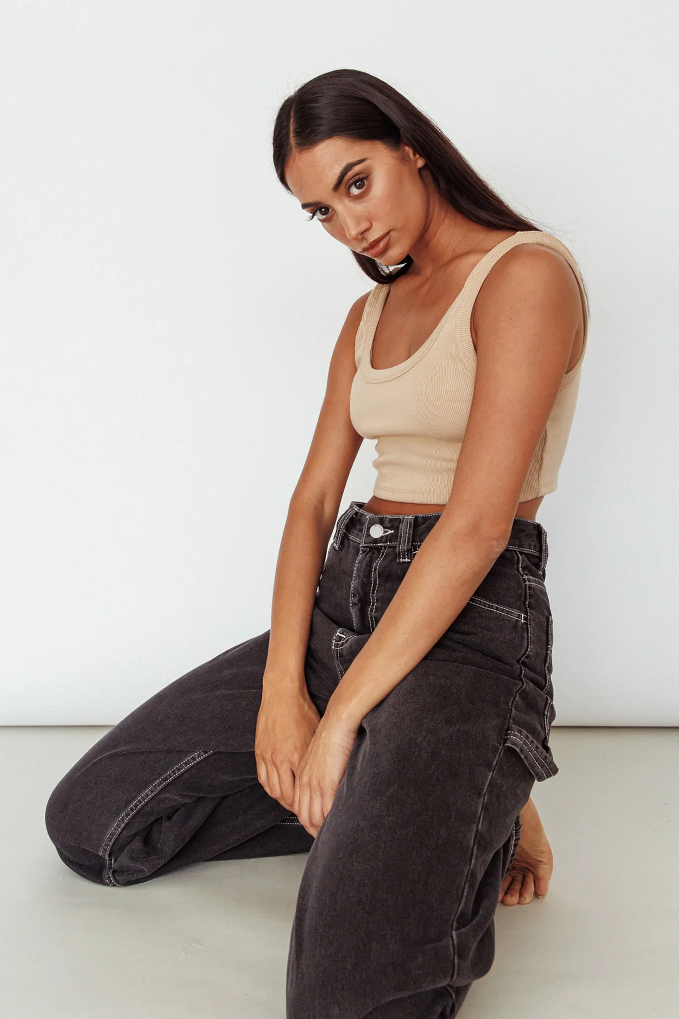 Drifting Ribbed Crop Top Tan - Image 6