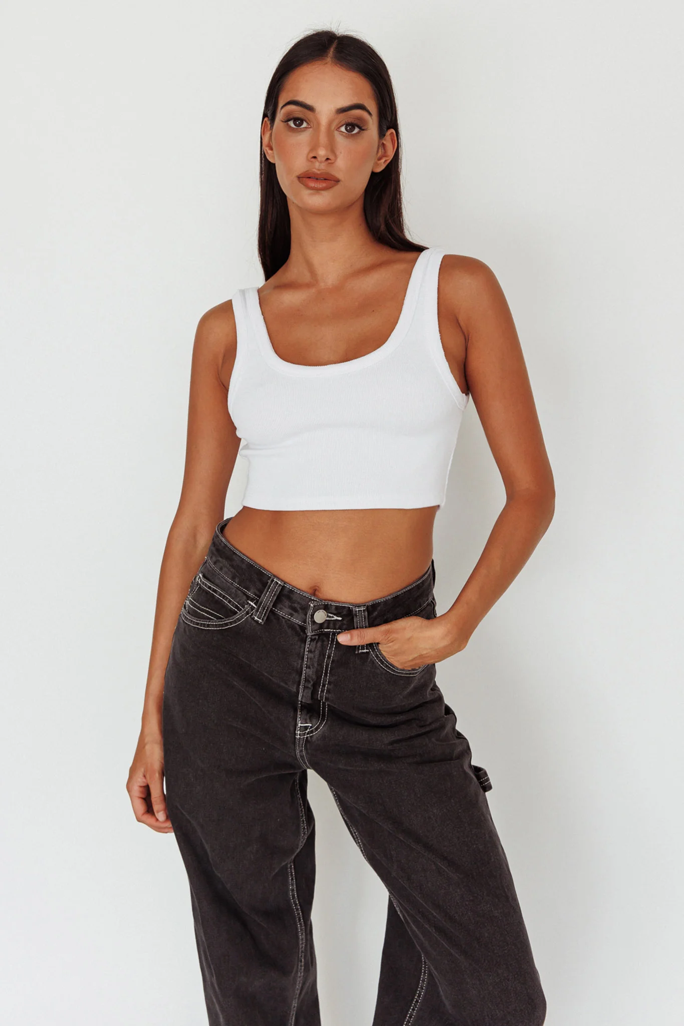 Drifting Ribbed Crop Top White - Image 3