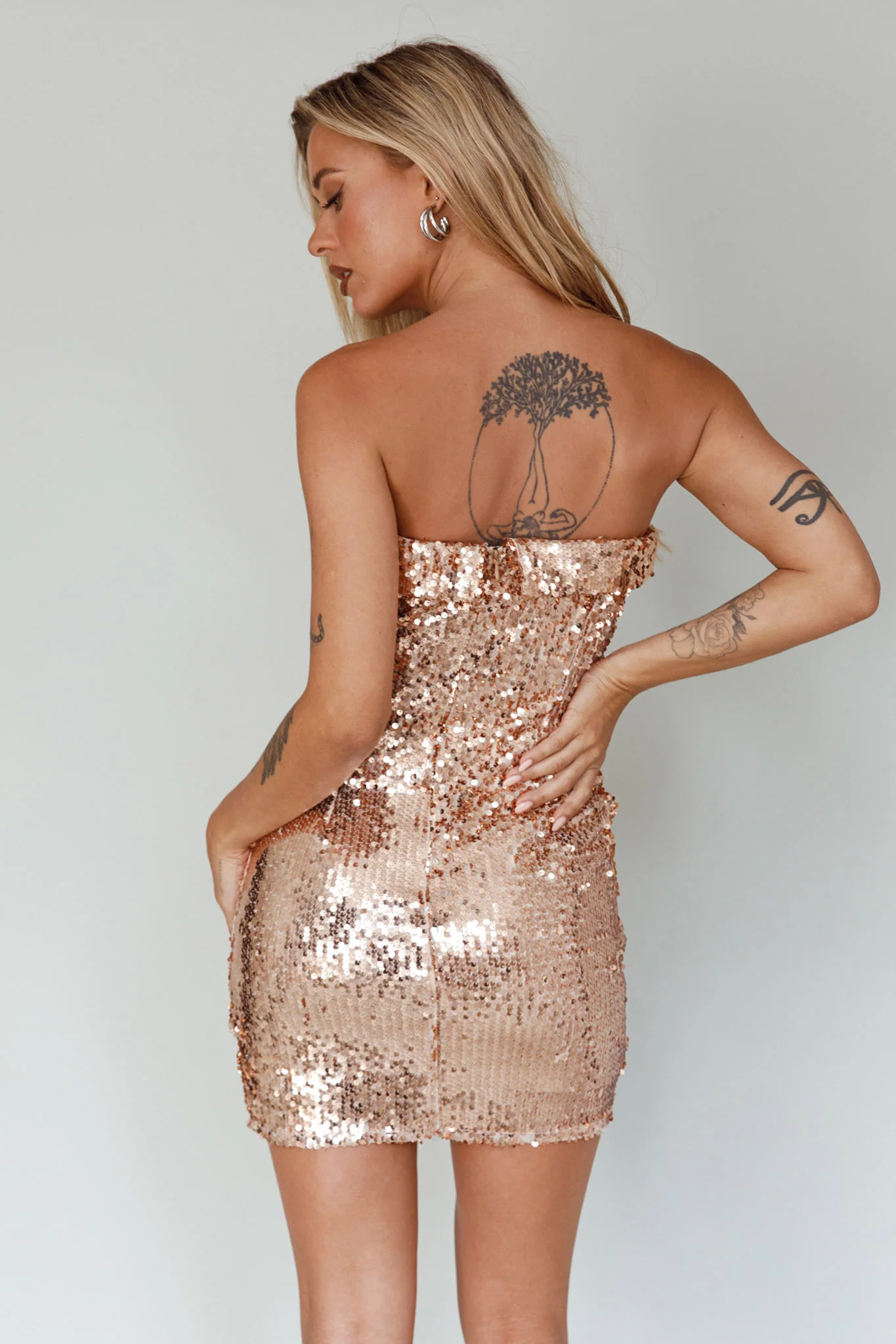 Drive Me Crazy Sequin Mini Dress Rose Gold - Image 2