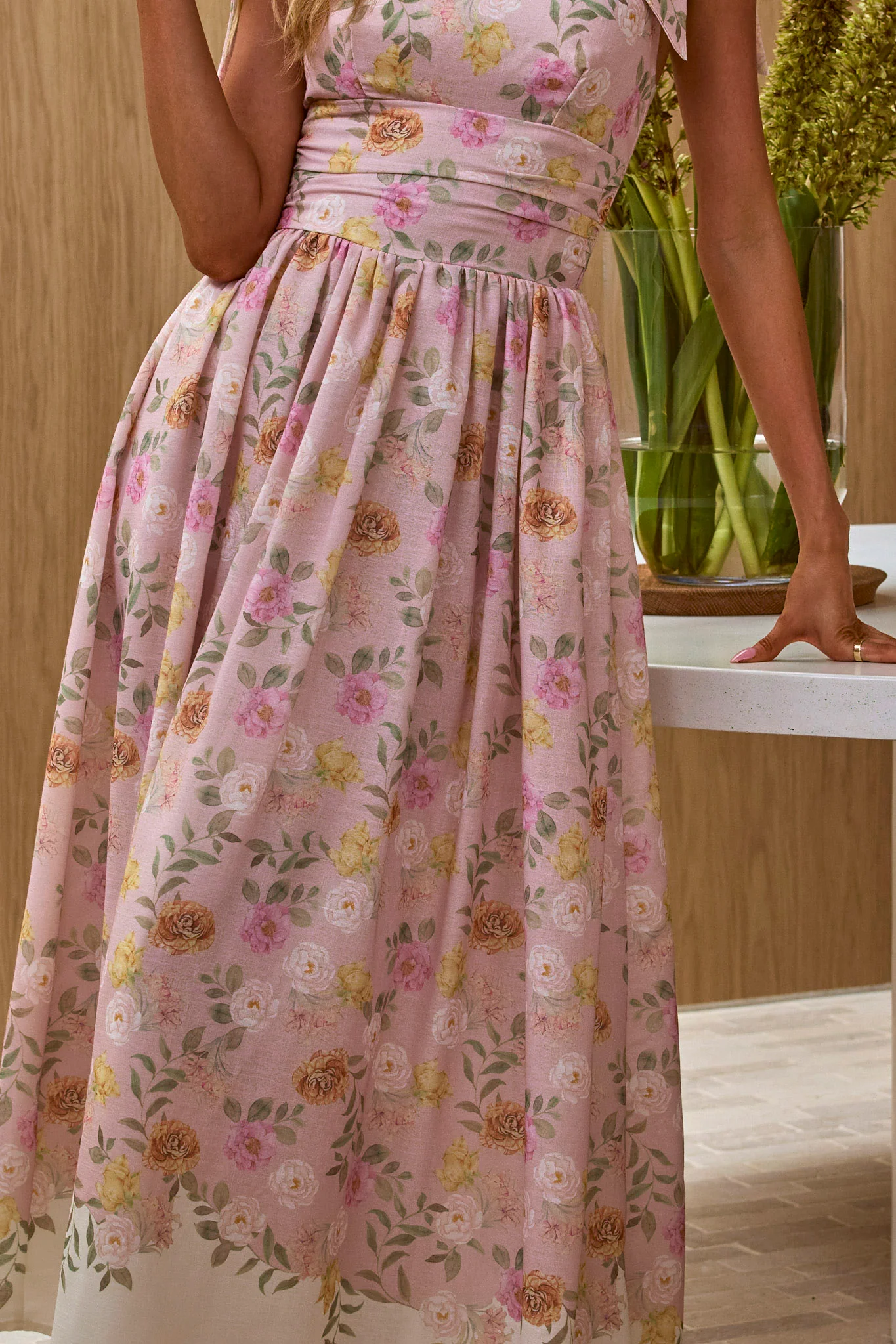 Dua Tied Shoulder Maxi Dress Floral Peach - Image 4