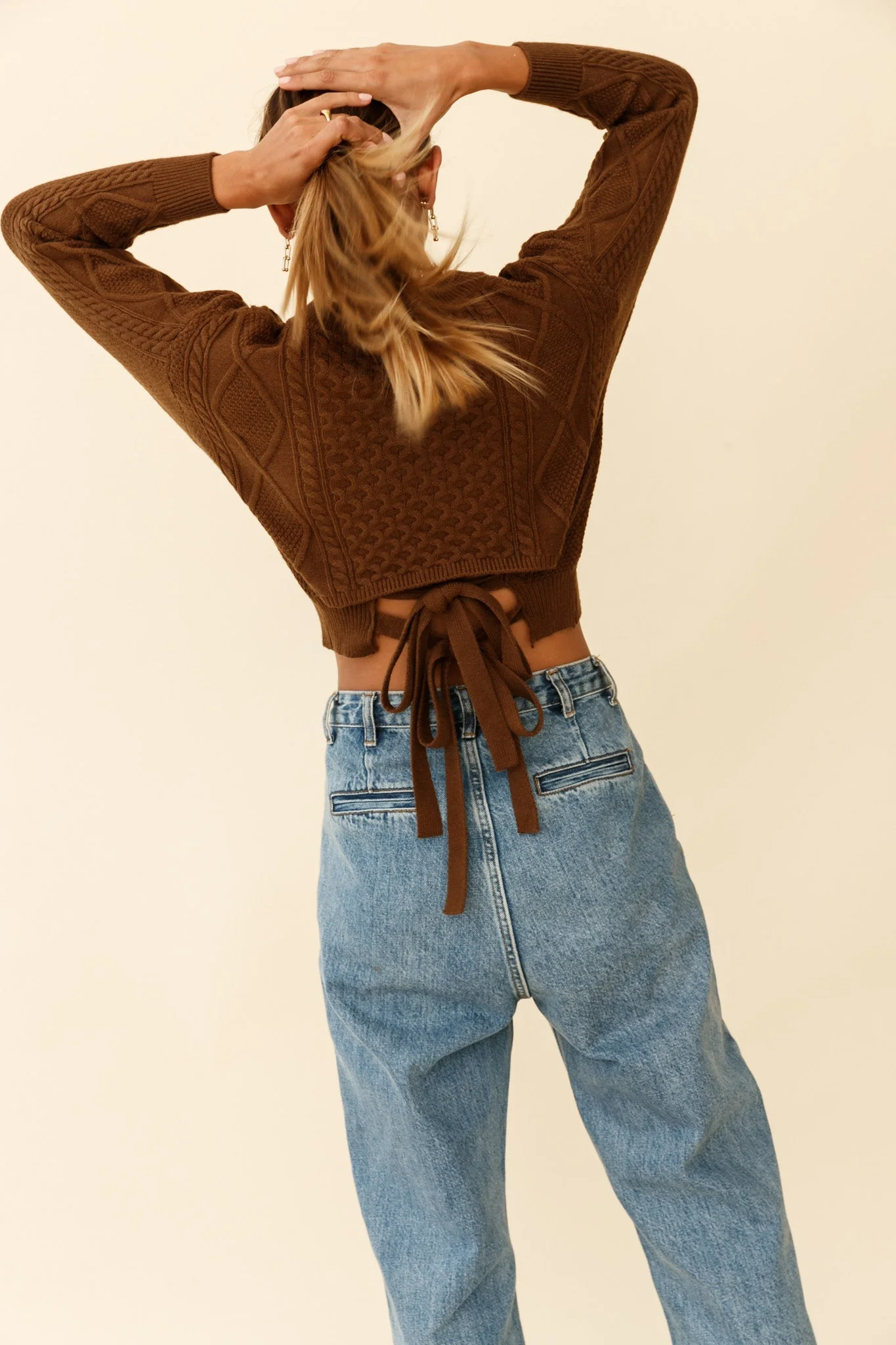 Dulce de Leche Long Sleeve Tie-Back Knit Sweater Olive - Image 2