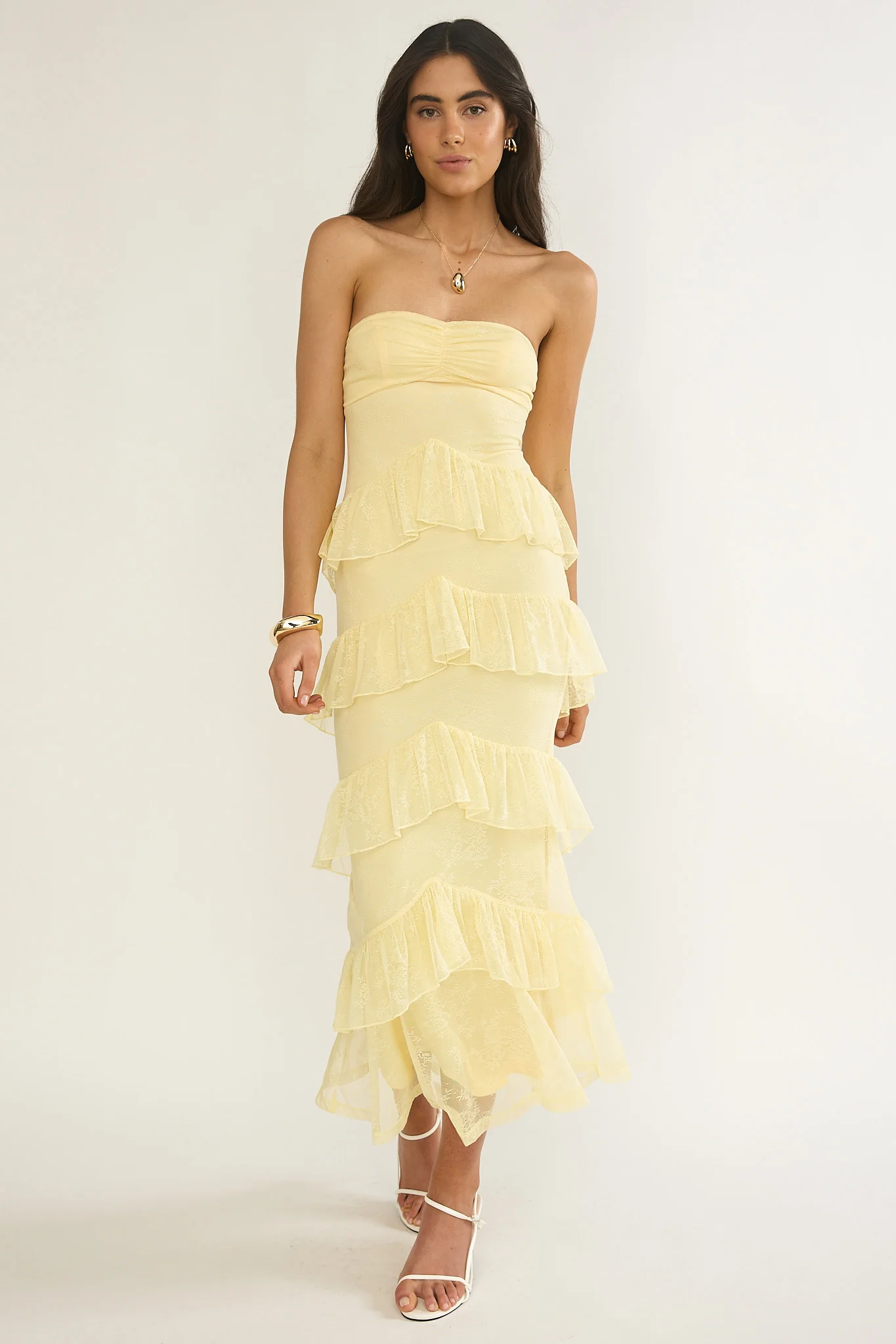 Dulce Dreams Sweetheart Neckline Lace Frill Maxi Dress Butter - Image 5