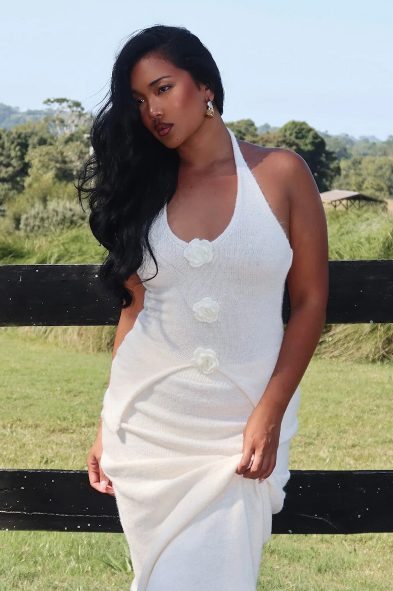 Duma Halterneck Knit Top Cream - Image 2