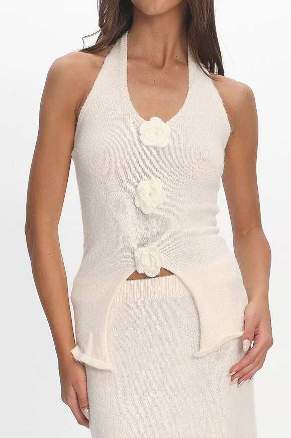 Duma Halterneck Knit Top Cream - Image 5