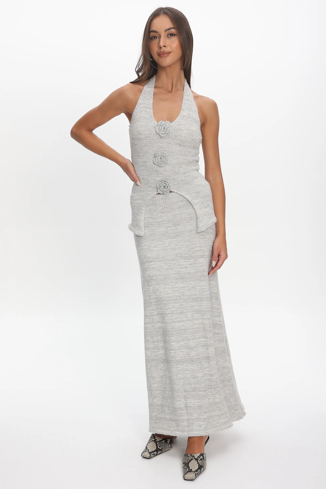 Duma Halterneck Knit Top Light Grey - Image 2