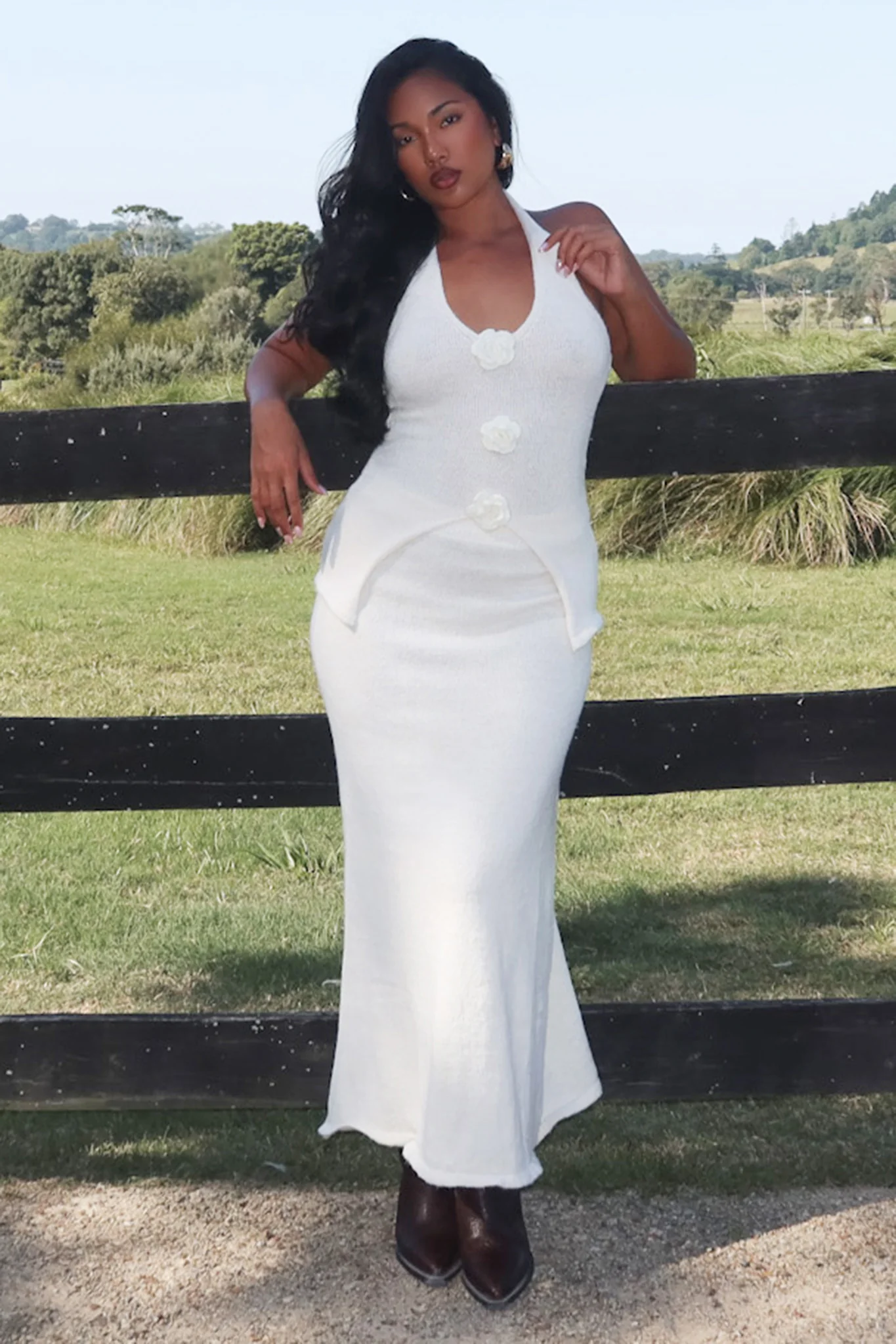 Duma Knit Maxi Skirt Cream - Image 2