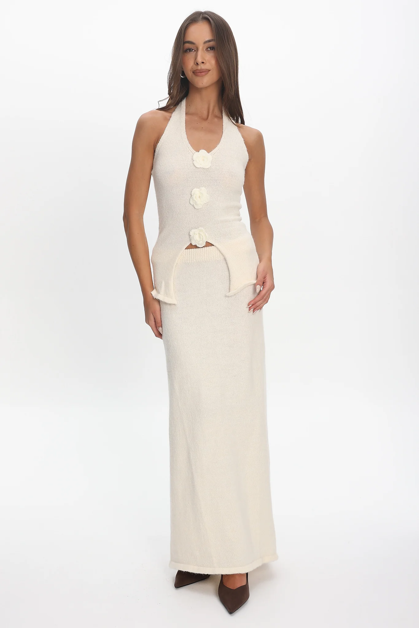 Duma Knit Maxi Skirt Cream - Image 6