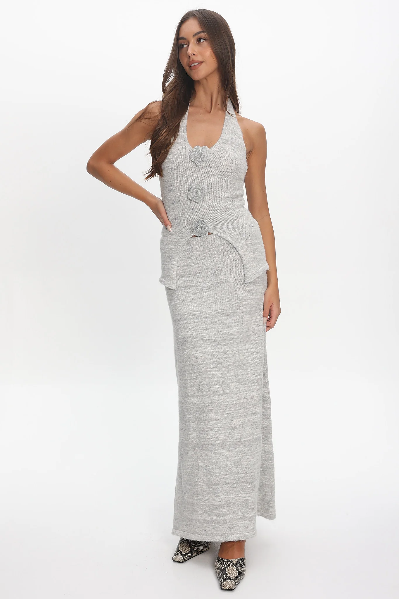Duma Knit Maxi Skirt Light Grey - Image 2