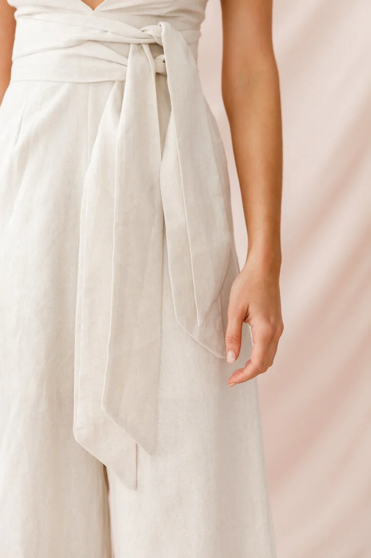 Dylan V-Neckline Wide Leg Jumpsuit Beige - Image 5