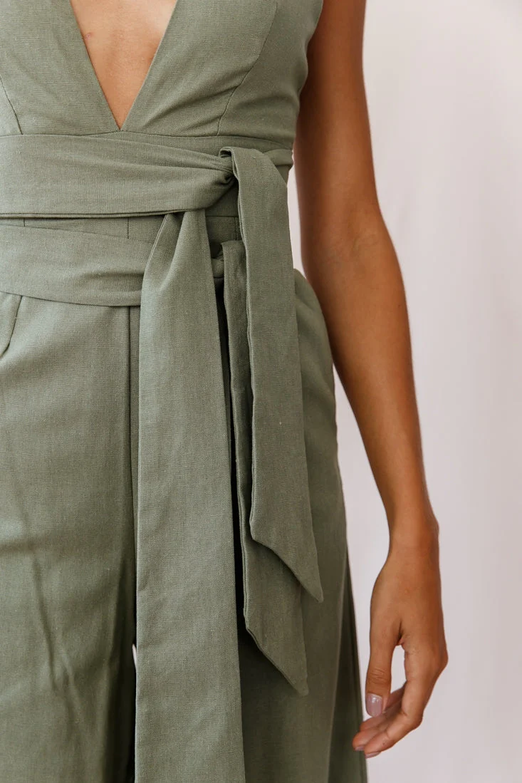 Dylan V-Neckline Wide Leg Jumpsuit Olive - Image 5