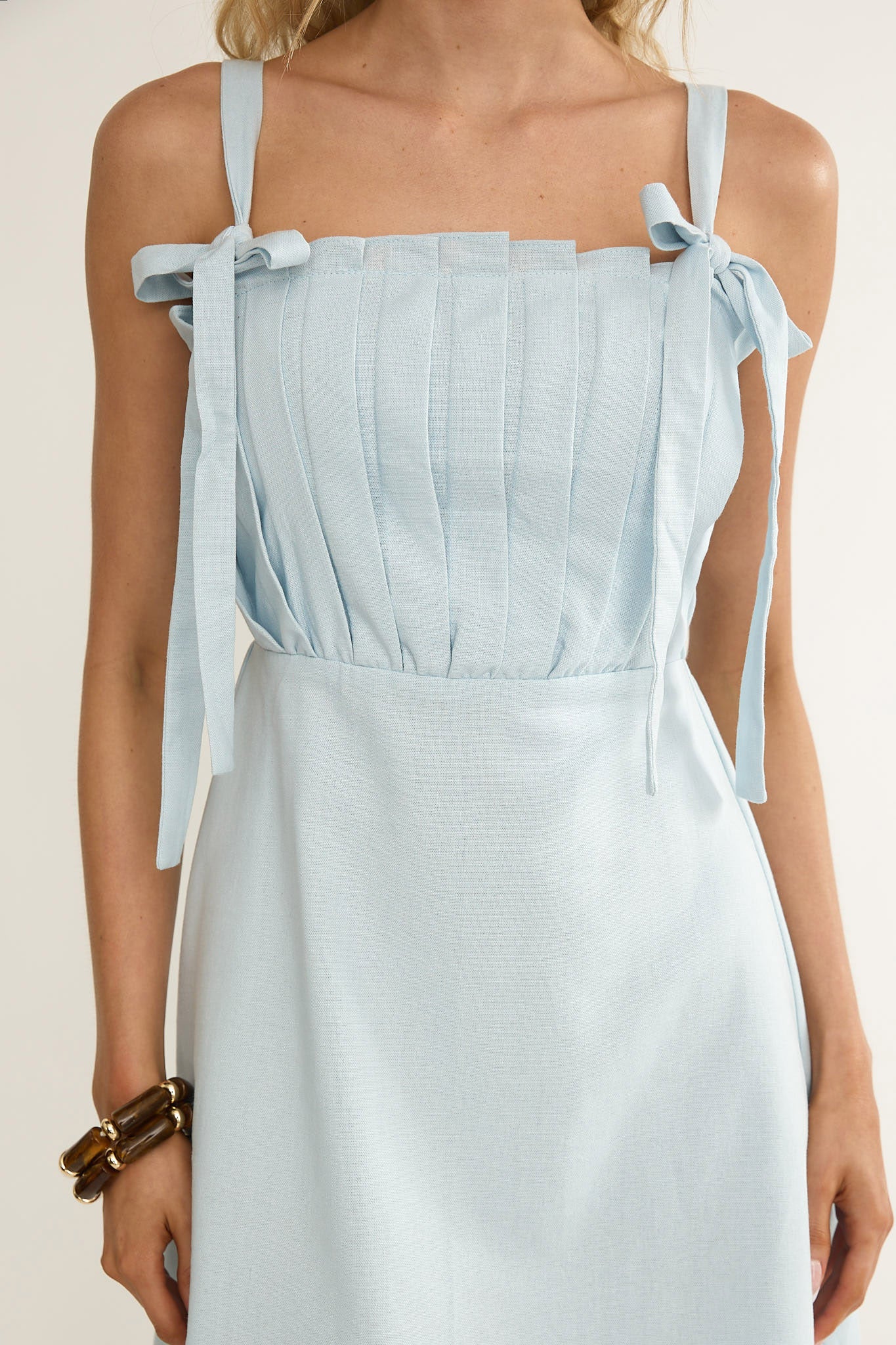 Dylana Pintuck Pleat Bodice Mini Dress Blue - Image 4