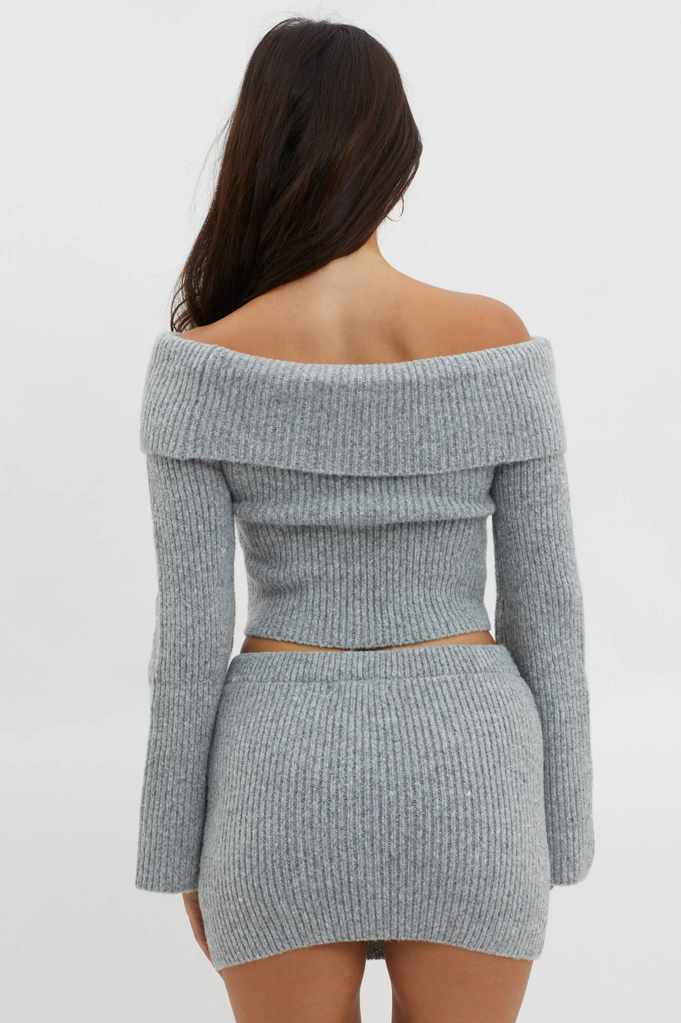 Early Snow Off-Shoulder Knit Top Grey - Image 2