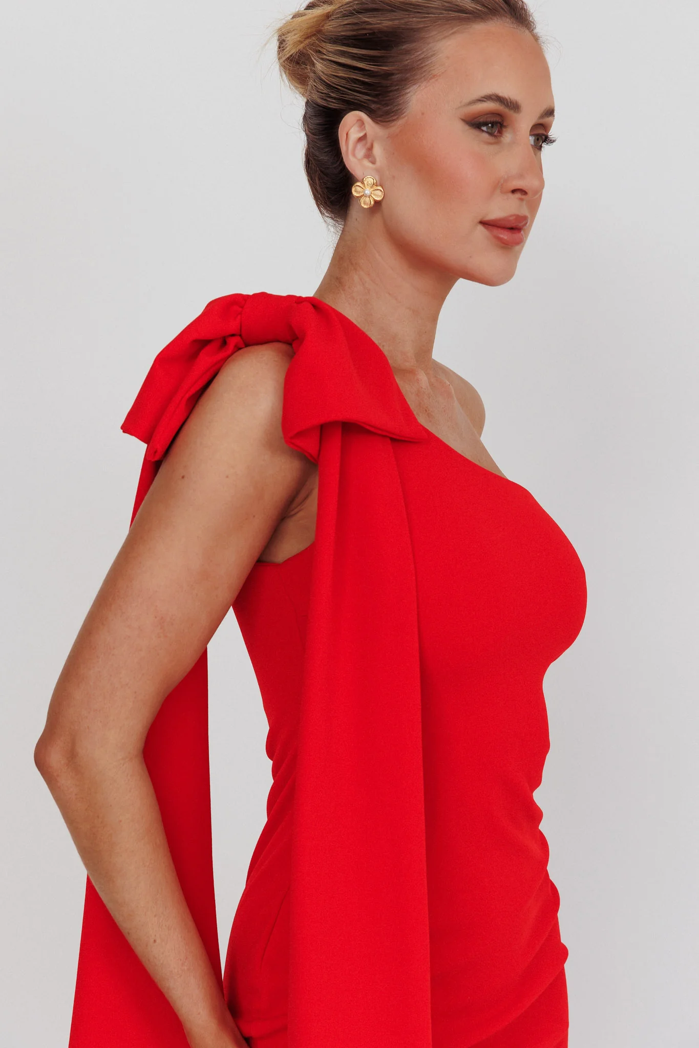 Earned It One Shoulder Bow Mini Dress Red - Image 2