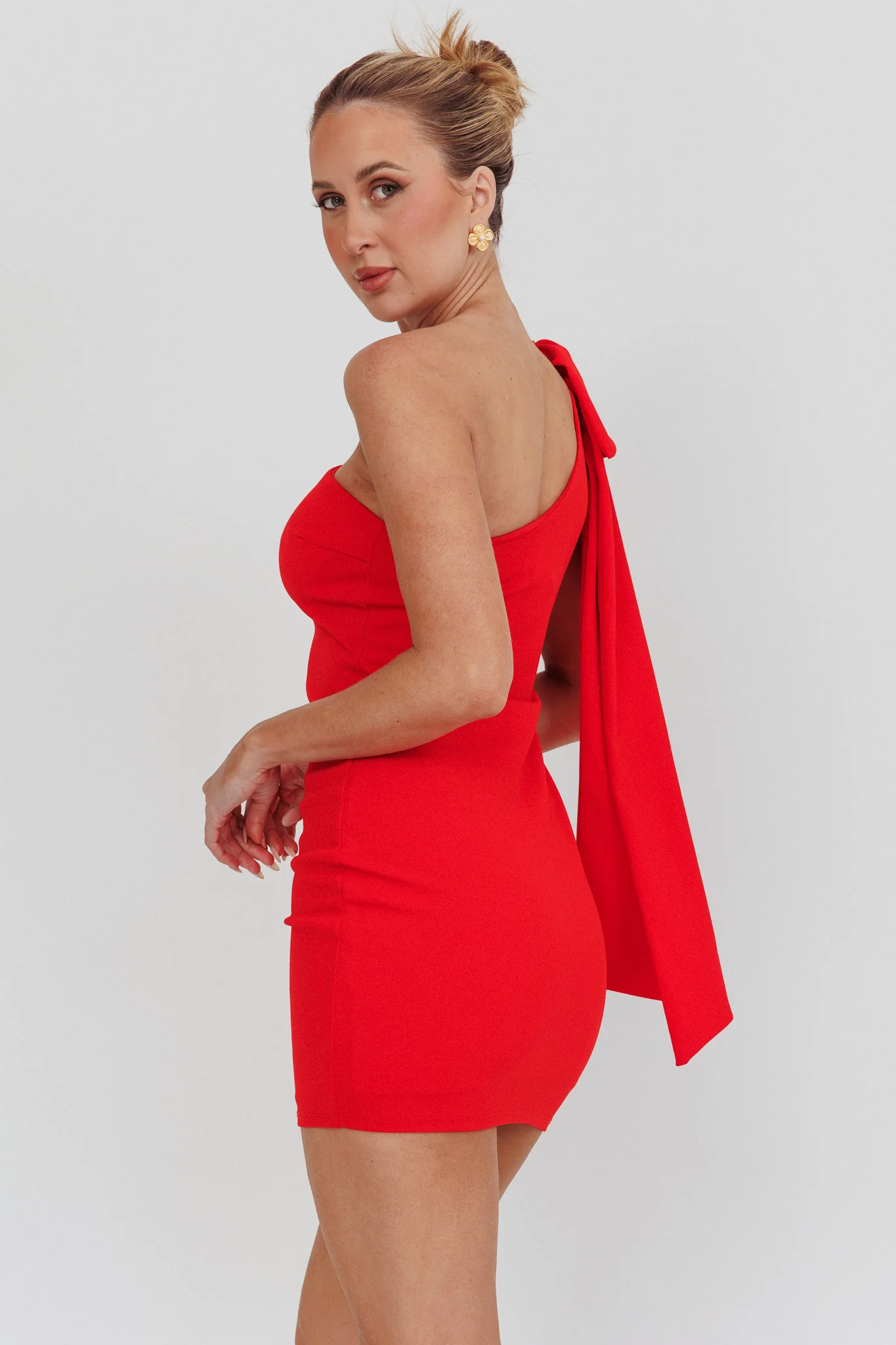 Earned It One Shoulder Bow Mini Dress Red - Image 3