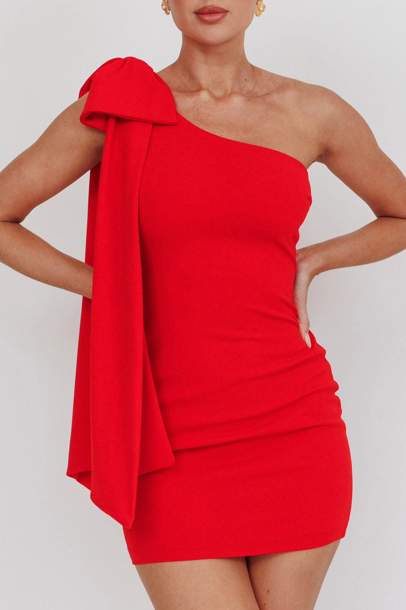 Earned It One Shoulder Bow Mini Dress Red - Image 5