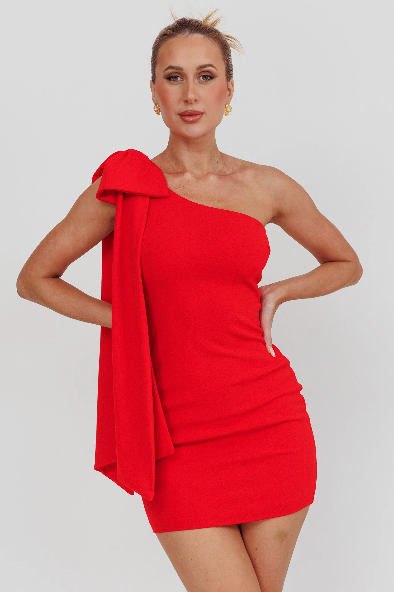 Earned It One Shoulder Bow Mini Dress Red - Image 6