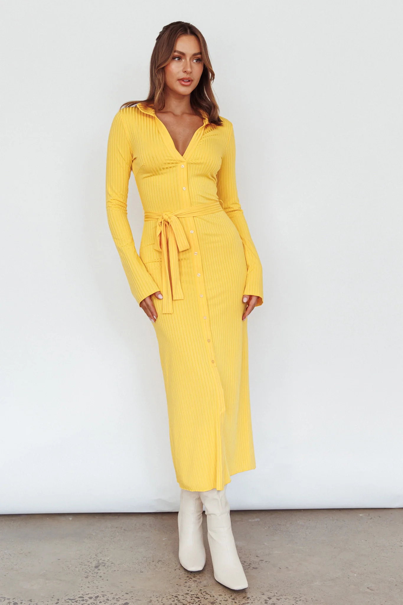 Eastcoast Collared Placket Midi Dress Yellow - Image 3