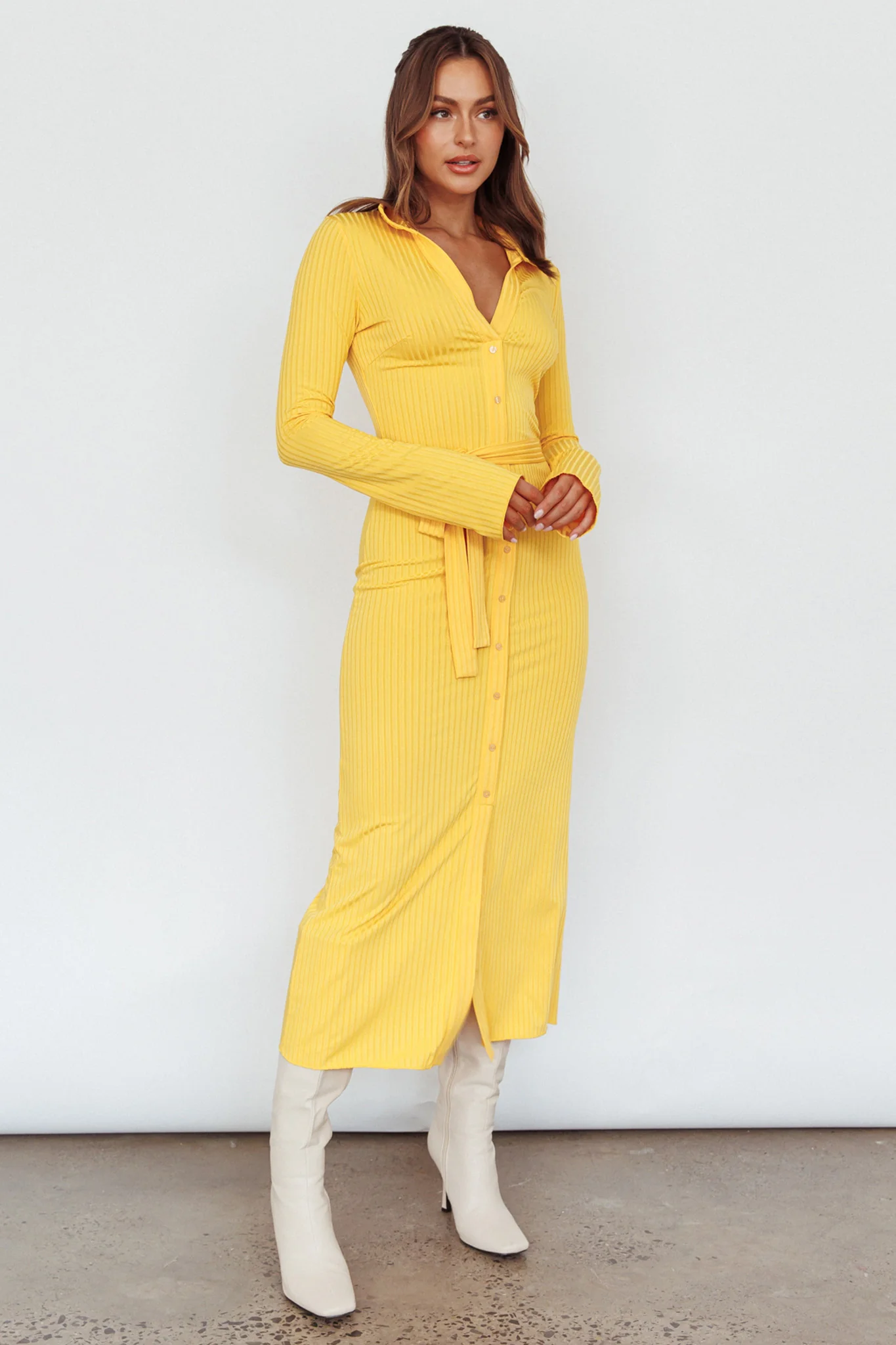 Eastcoast Collared Placket Midi Dress Yellow - Image 5